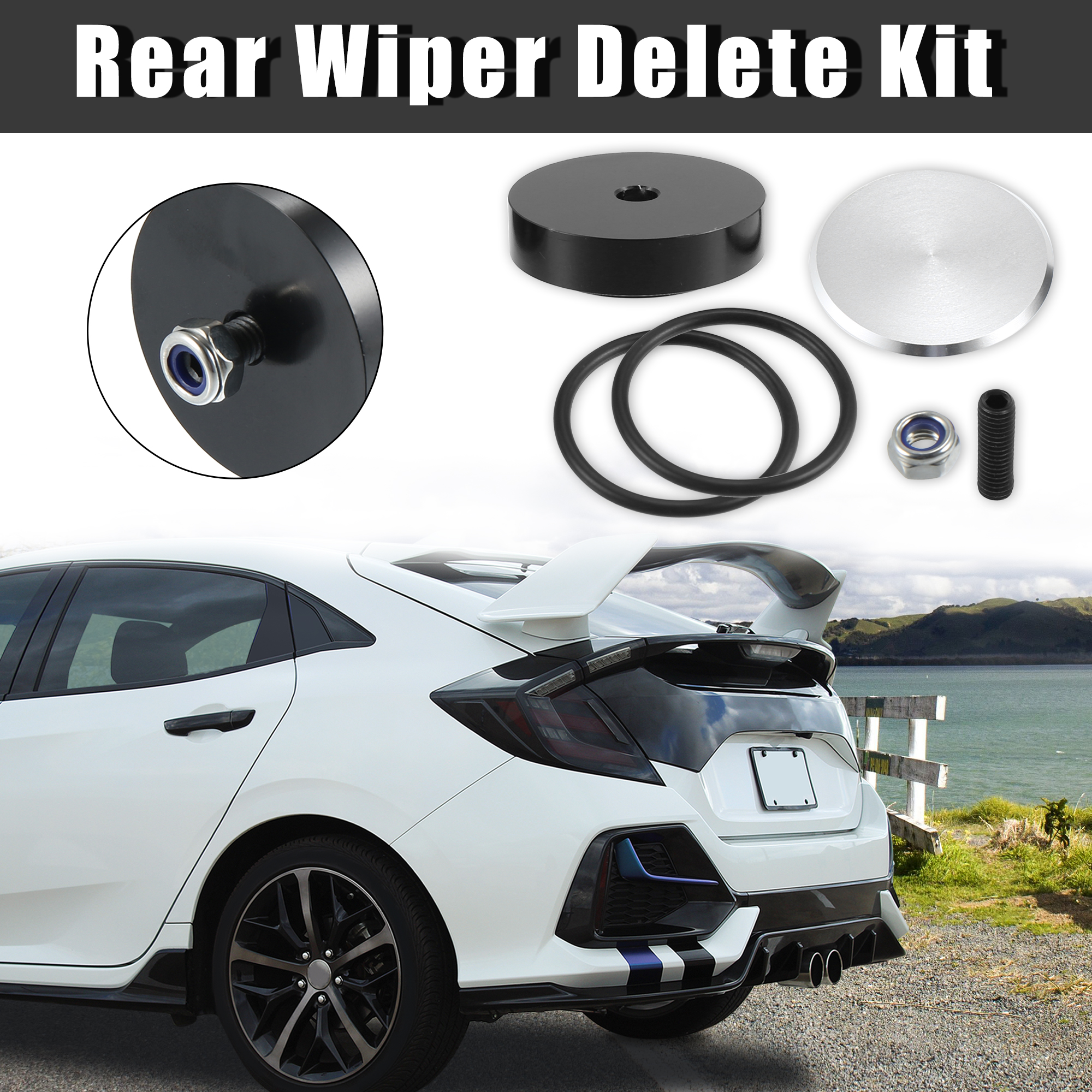 Unique Bargains Car Rear Wiper Delete Removal Kit Plug Cap for Honda for Acura Silver Tone