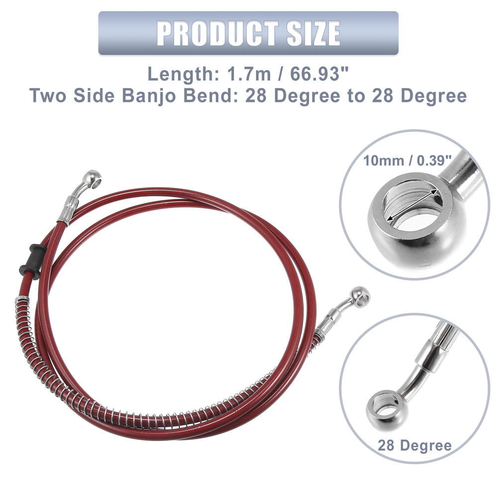 Unique Bargains 66.93" 10mm Motorcycle Hydraulic Brake Line Oil Hose Pipe Stainless Steel Red