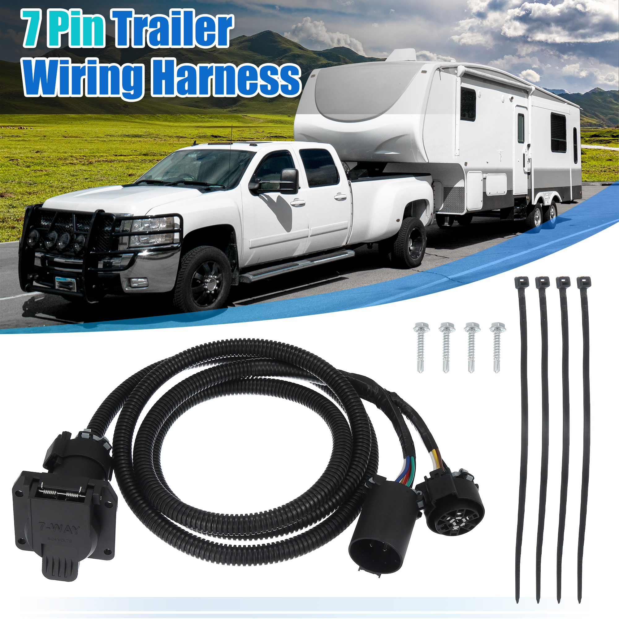 Unique Bargains 7 Pin Trailer Wiring Harness Extension Connectors Truck Bed 7 Way RV Wiring Plug