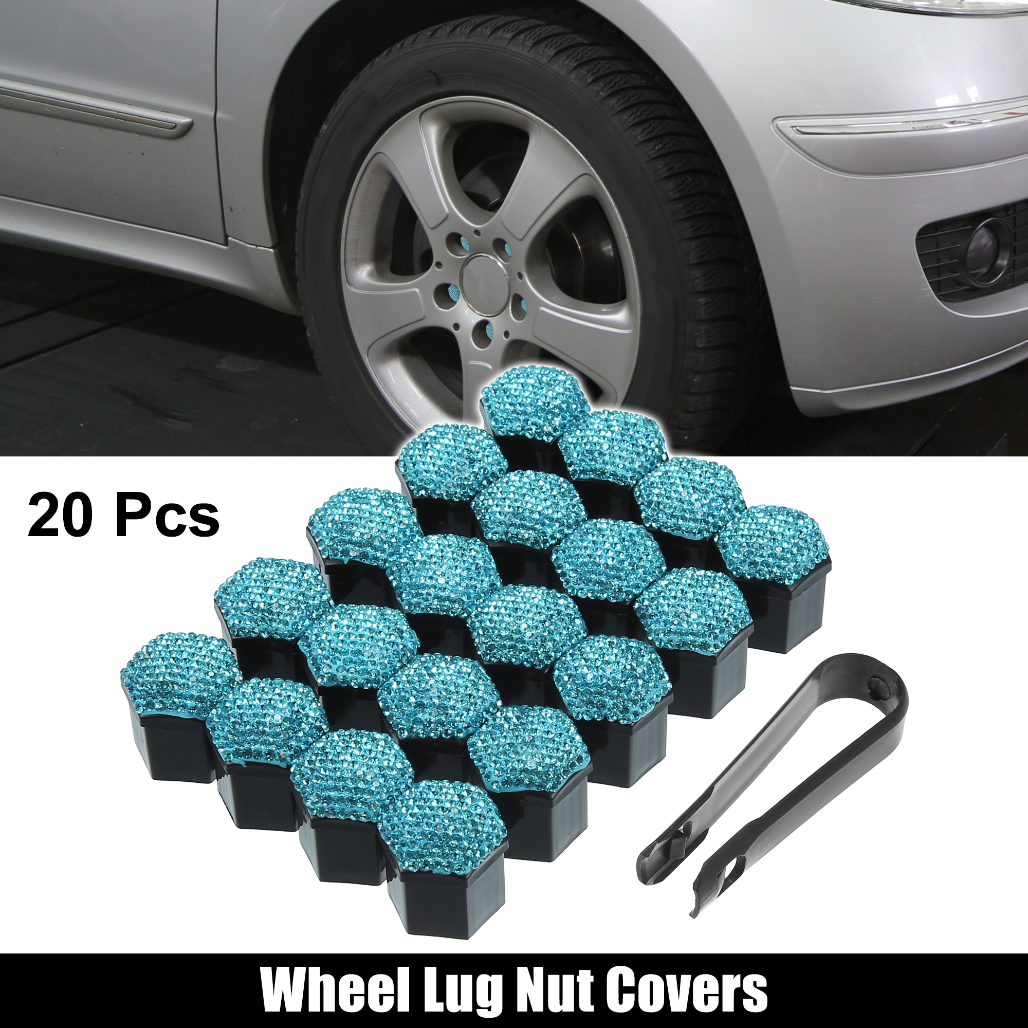 Unique Bargains 20pcs Wheel Lug Nut Cap Covers 21mm Bling Faux Crystal Wheel Bolt Caps Blue