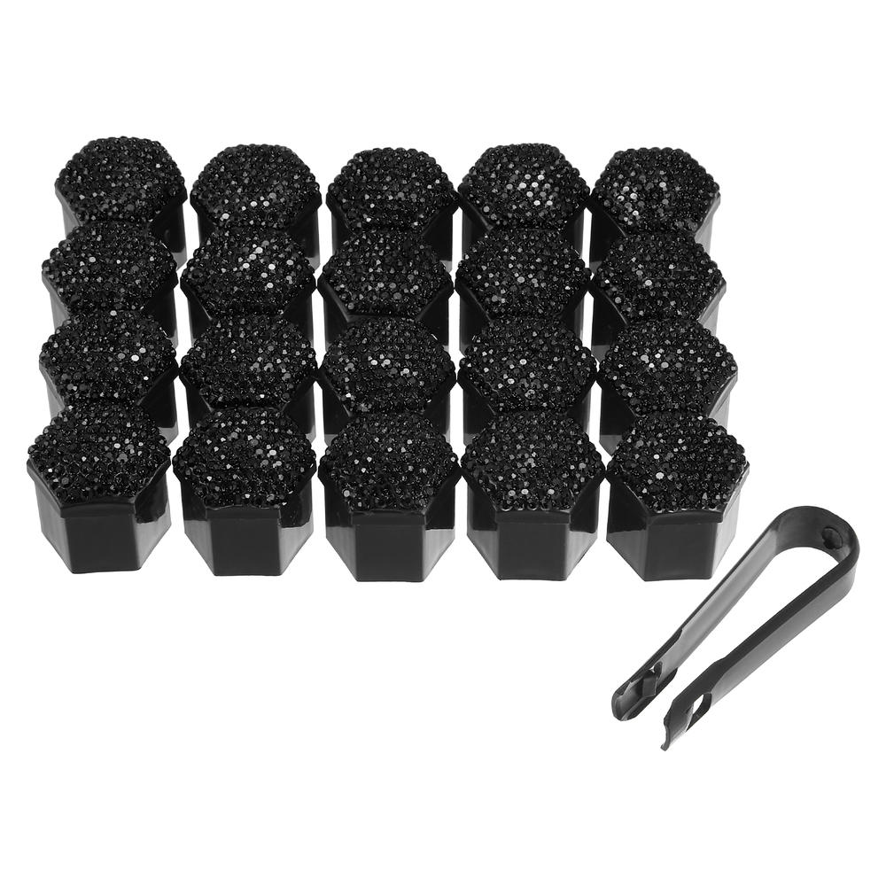 Unique Bargains 20pcs Wheel Lug Nut Cap Covers 21mm Bling Faux Crystal Wheel Bolt Caps Black