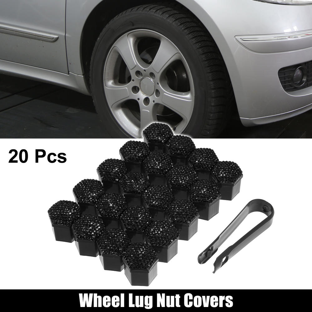 Unique Bargains 20pcs Wheel Lug Nut Cap Covers 21mm Bling Faux Crystal Wheel Bolt Caps Black
