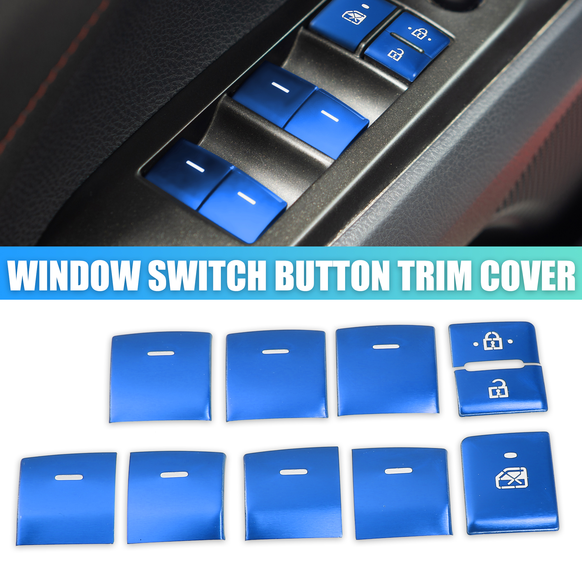 Unique Bargains 10pcs Aluminum Alloy Armrest Window Switch Stickers for Toyota CHR 17-21 Blue