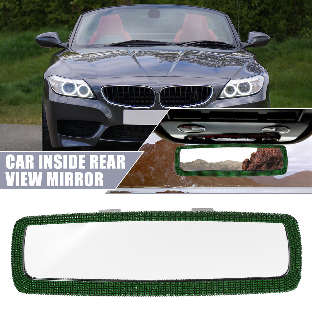 Unique Bargains Bling Car Rear View Mirror with Faux Crystal Rhinestone Interior for Women Green
