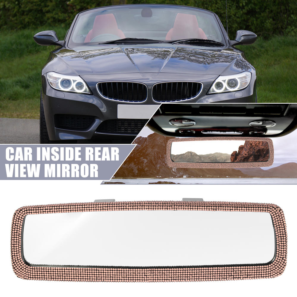 Unique Bargains Bling Car Rear View Mirror with Faux Crystal Interior for Women Champagne Color