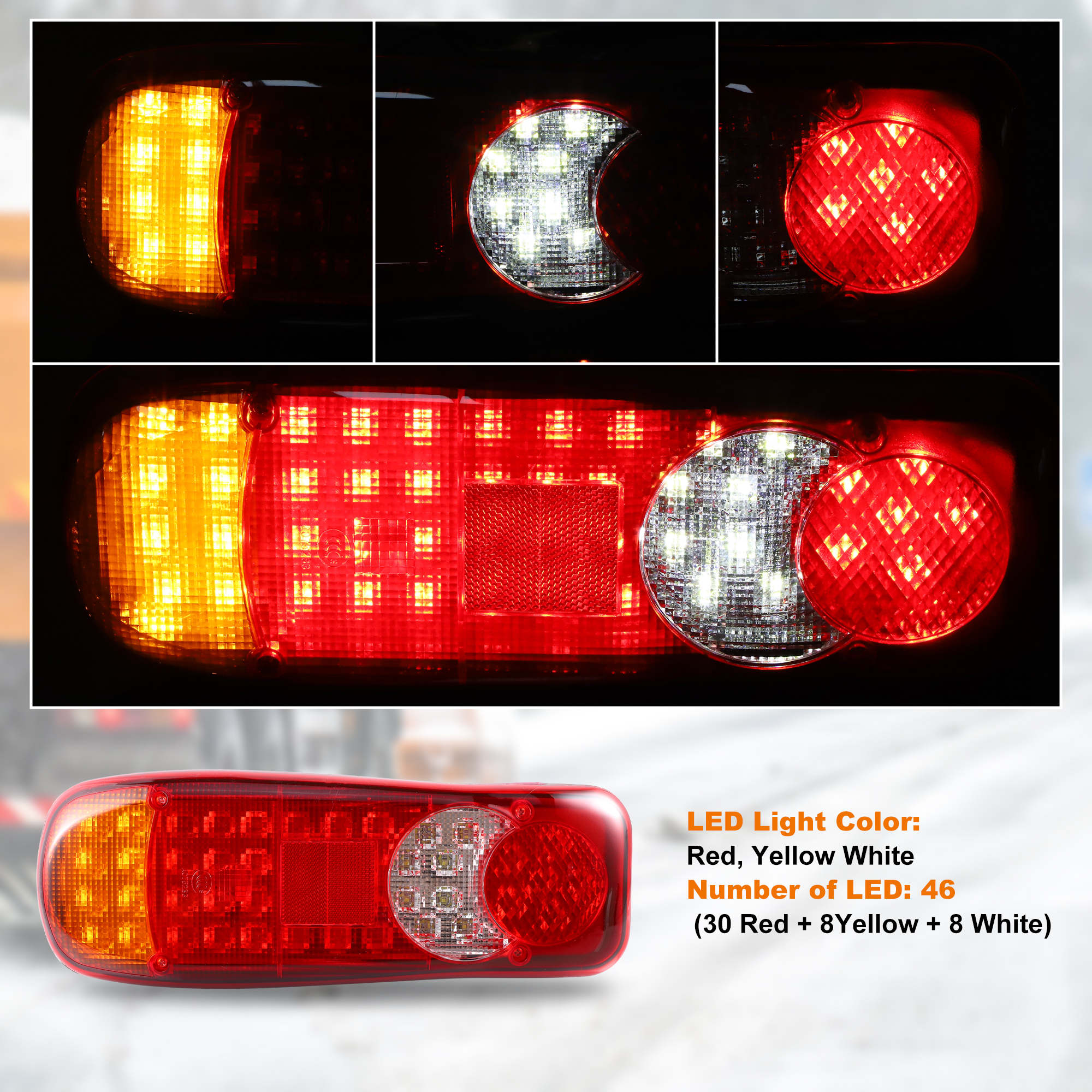Unique Bargains 46 LED Car 12V-36V Turn Signal Brake Tail Light Red Yellow White Light Color