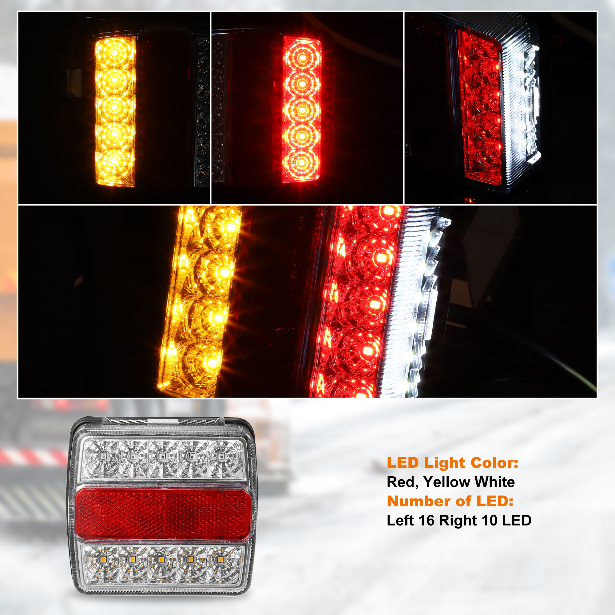 Unique Bargains 2pcs Left 16 Right 10 LED White Car Trailer Lights with Plug Red White Amber