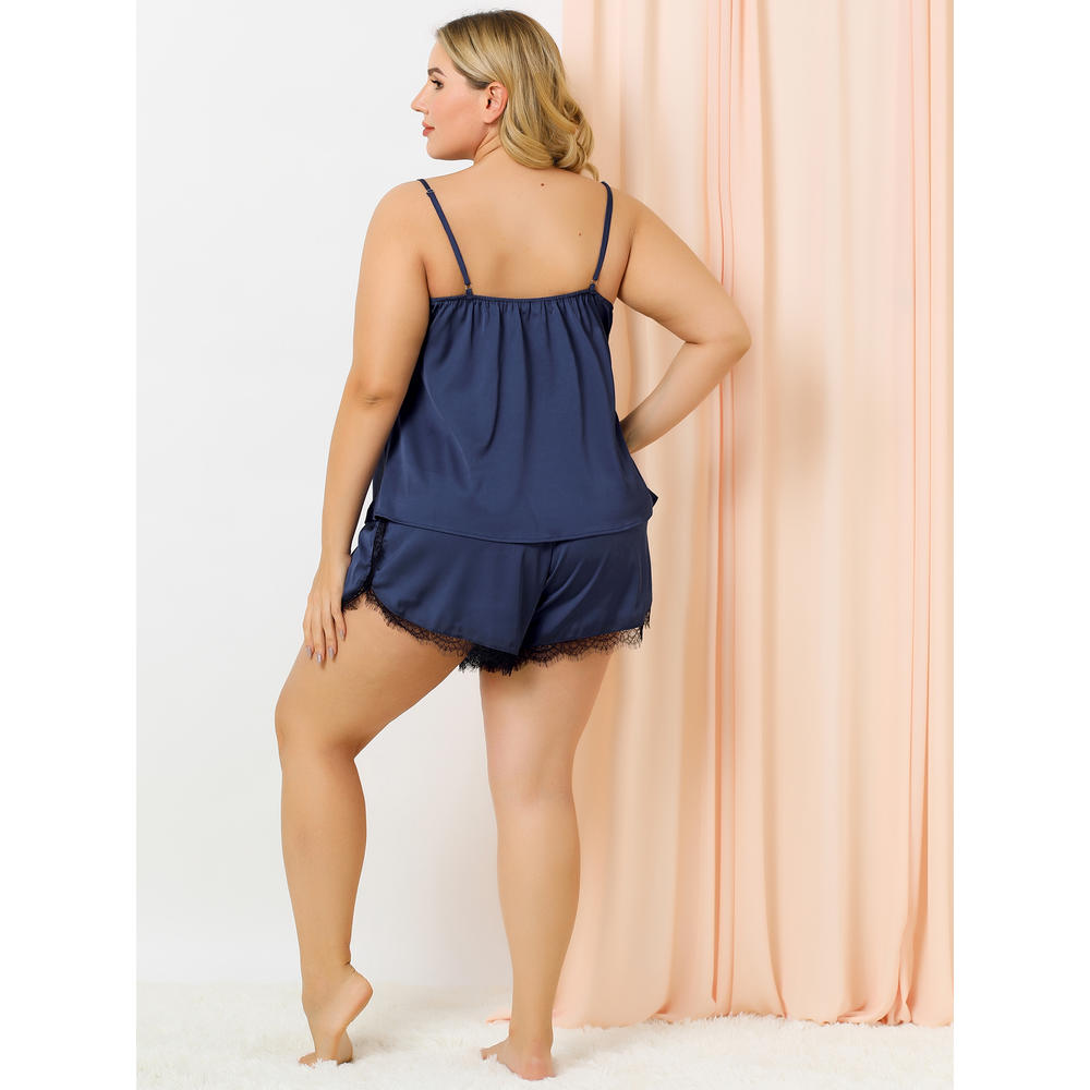 Unique Bargains Agnes Orinda Women's Plus Size Pajama Set Lace Panel Cami Elastic Waist Sleep wear