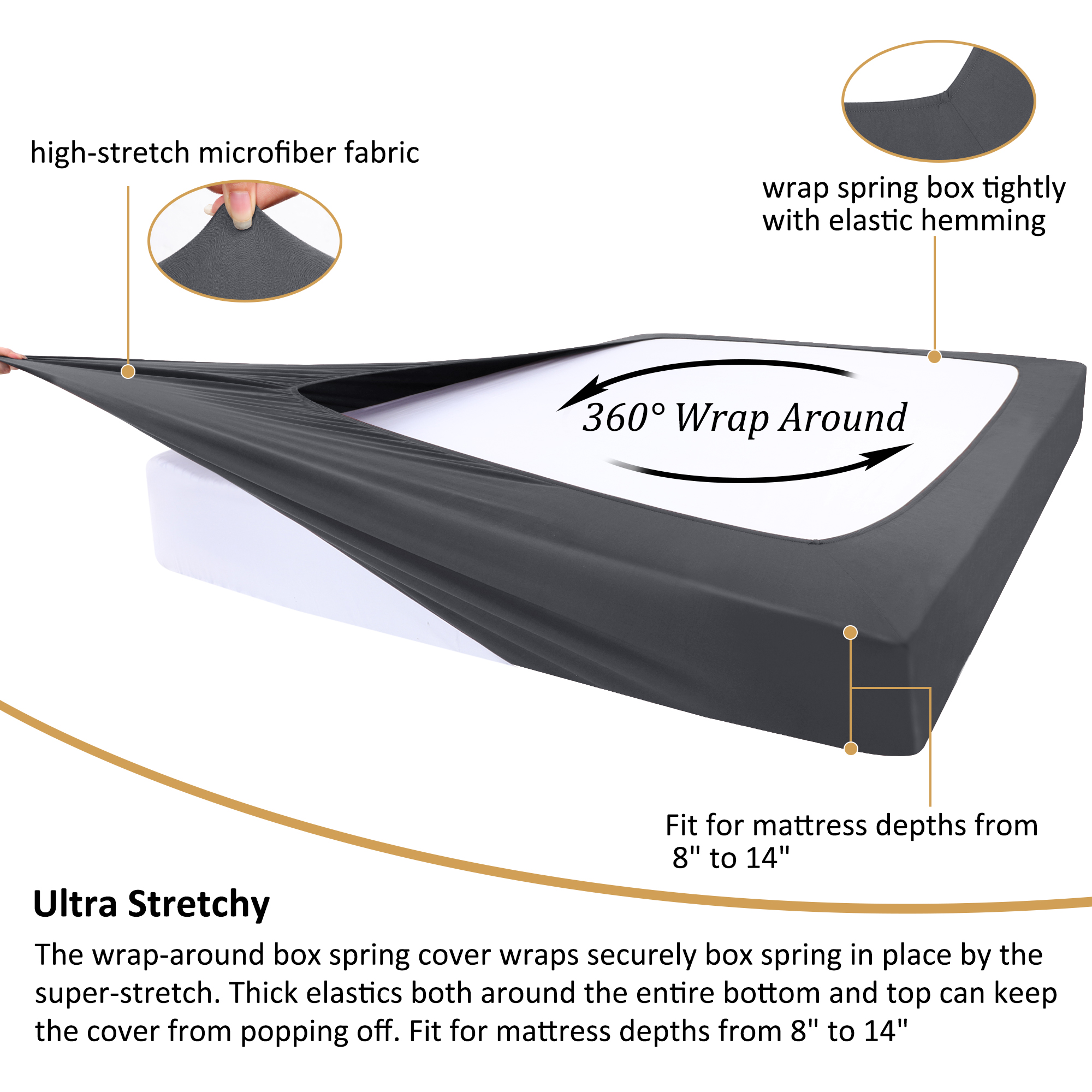 Unique Bargains Box Spring Cover Wrap Around 4 Sides Bed Skirt, Stretchy