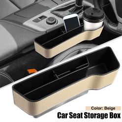 Unique Bargains Car Seat Gap Storage Box Gap Filler Organizer Front Console Side Pocket Beige