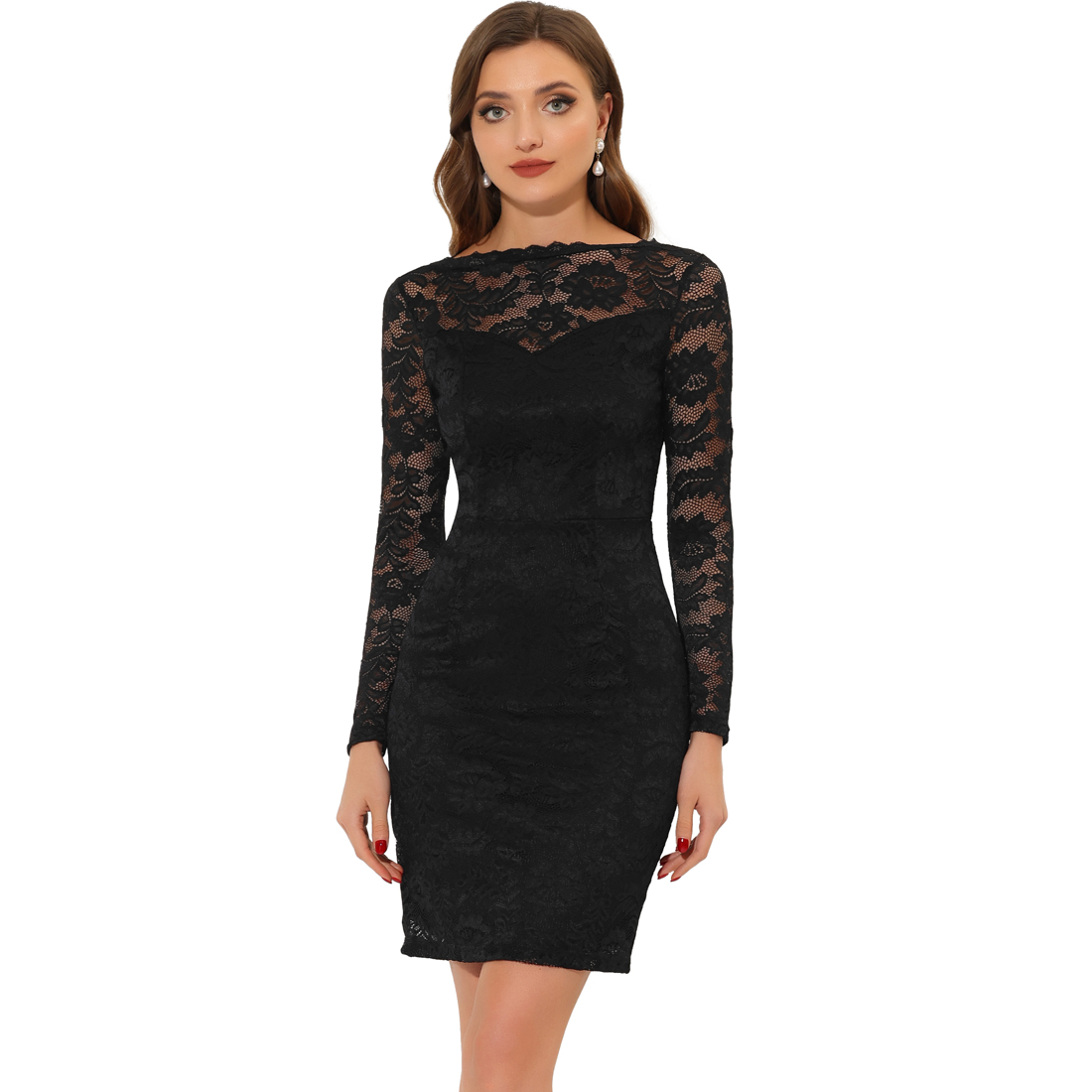 Unique Bargains Allegra K Women's Floral Lace Boat Neck Cocktail Bodycon Pencil Dress Black M Unique Bargains Allegra K Women's Floral Lace Boat Neck Cocktail Bodycon Pencil Dress Black M