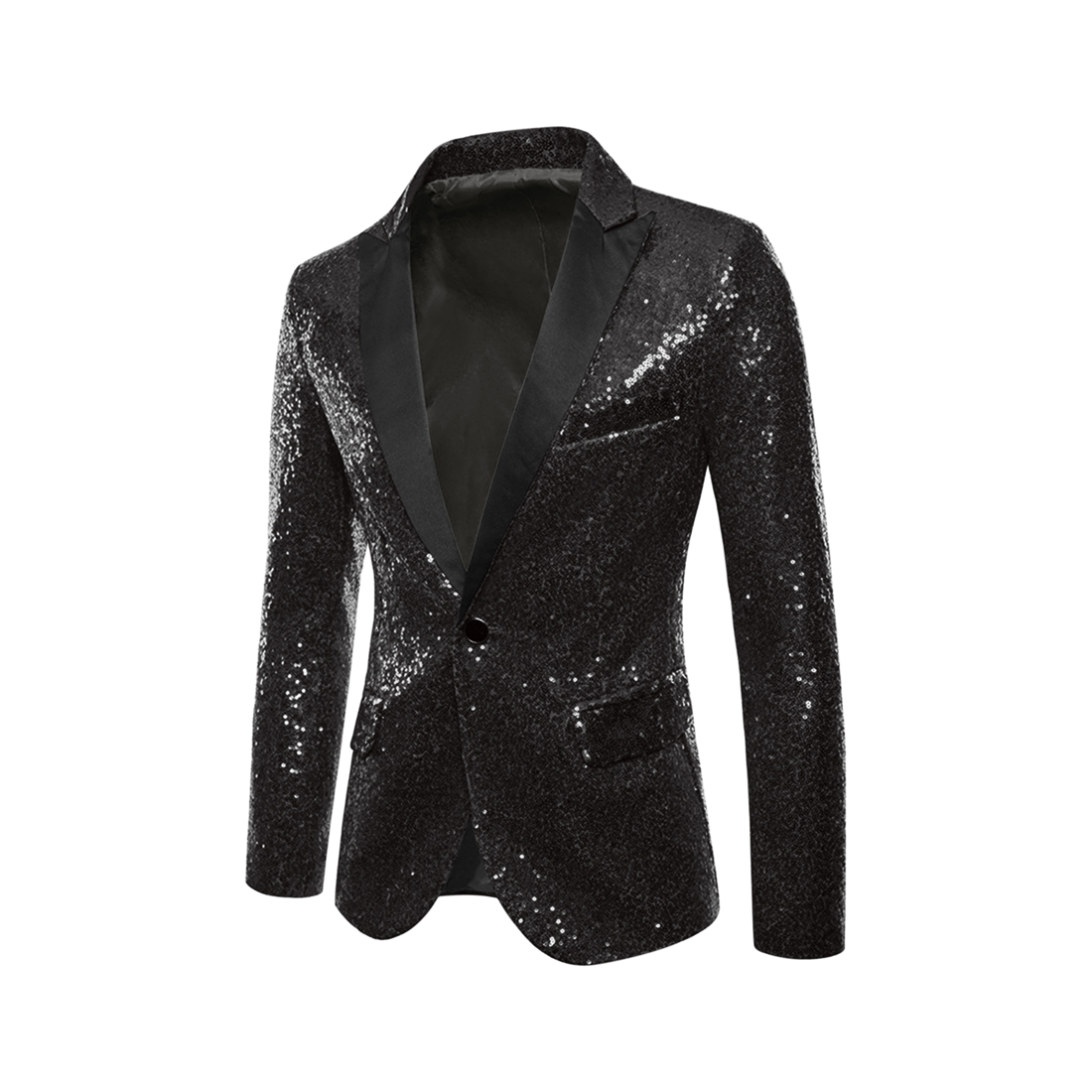 Unique Bargains Lars Amadeus Men's Sequin Suit Jacket Peak Lapel Party Show Glitter Sports Coat
