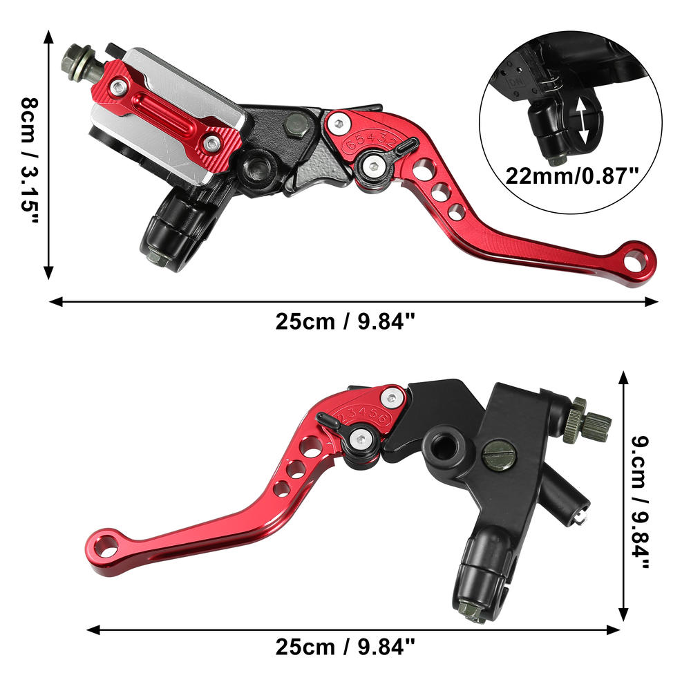 Unique Bargains 1 Pair for 7/8" 22mm Motorcycle Handlebar Brake Red Aluminum Alloy