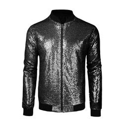 Unique Bargains Lars Amadeus Men's Long Sleeve Zipper Glitter Sequins Bomber Jacket