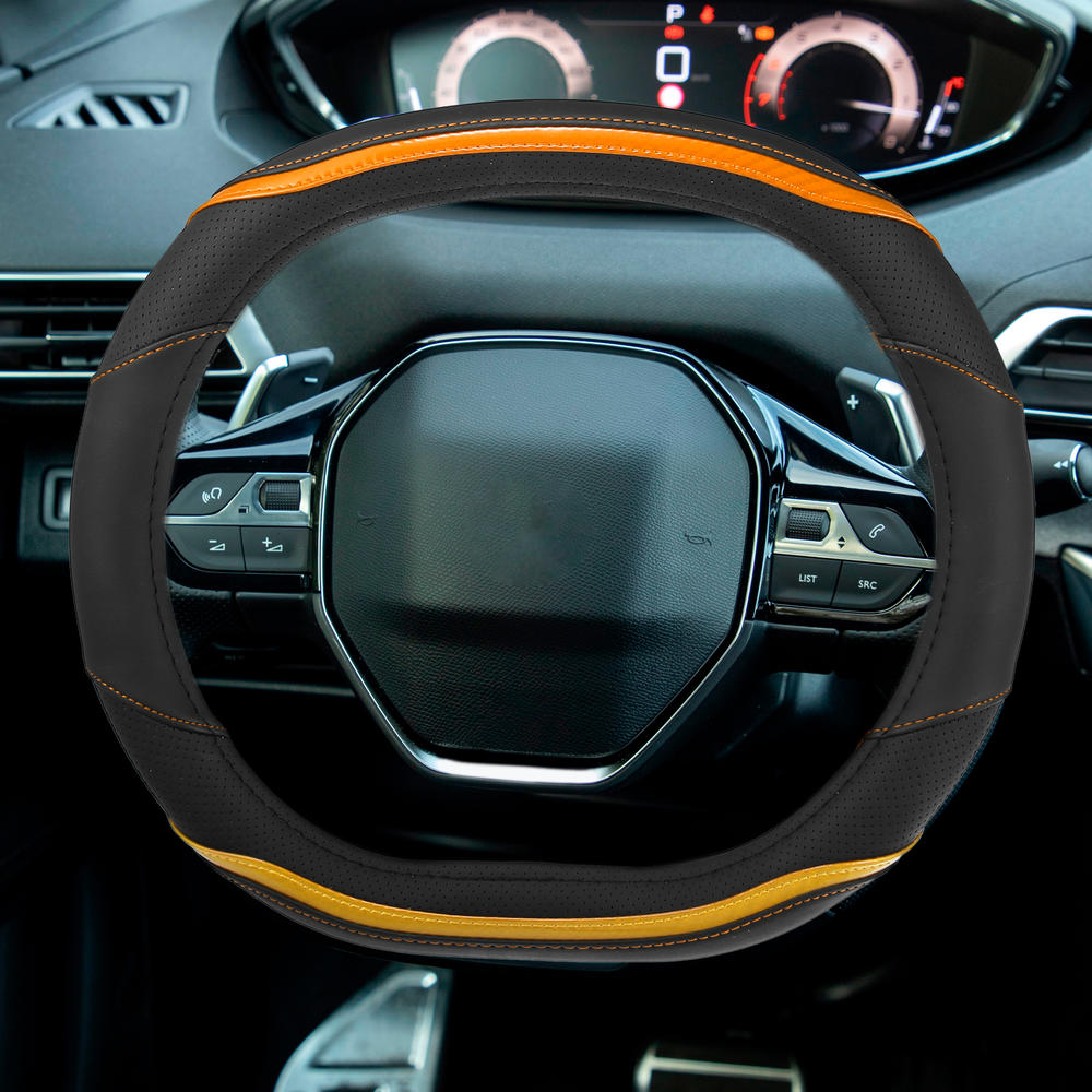 Unique Bargains Car Steering Wheel Cover for Peugeot 4008 5008 New508 Faux Leather Black Orange