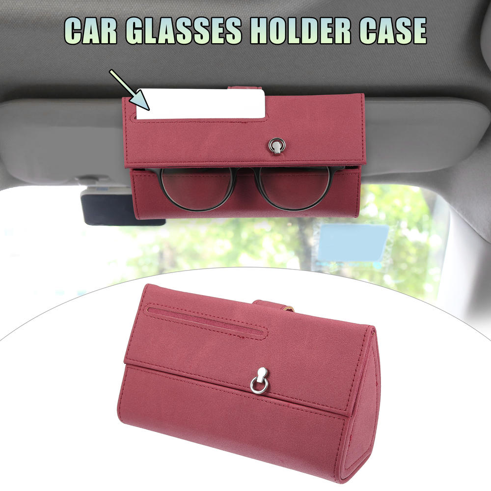 Unique Bargains Universal Car Sunglass Holder Suede Car Sun Visor Eye Glasses Storage Case Red
