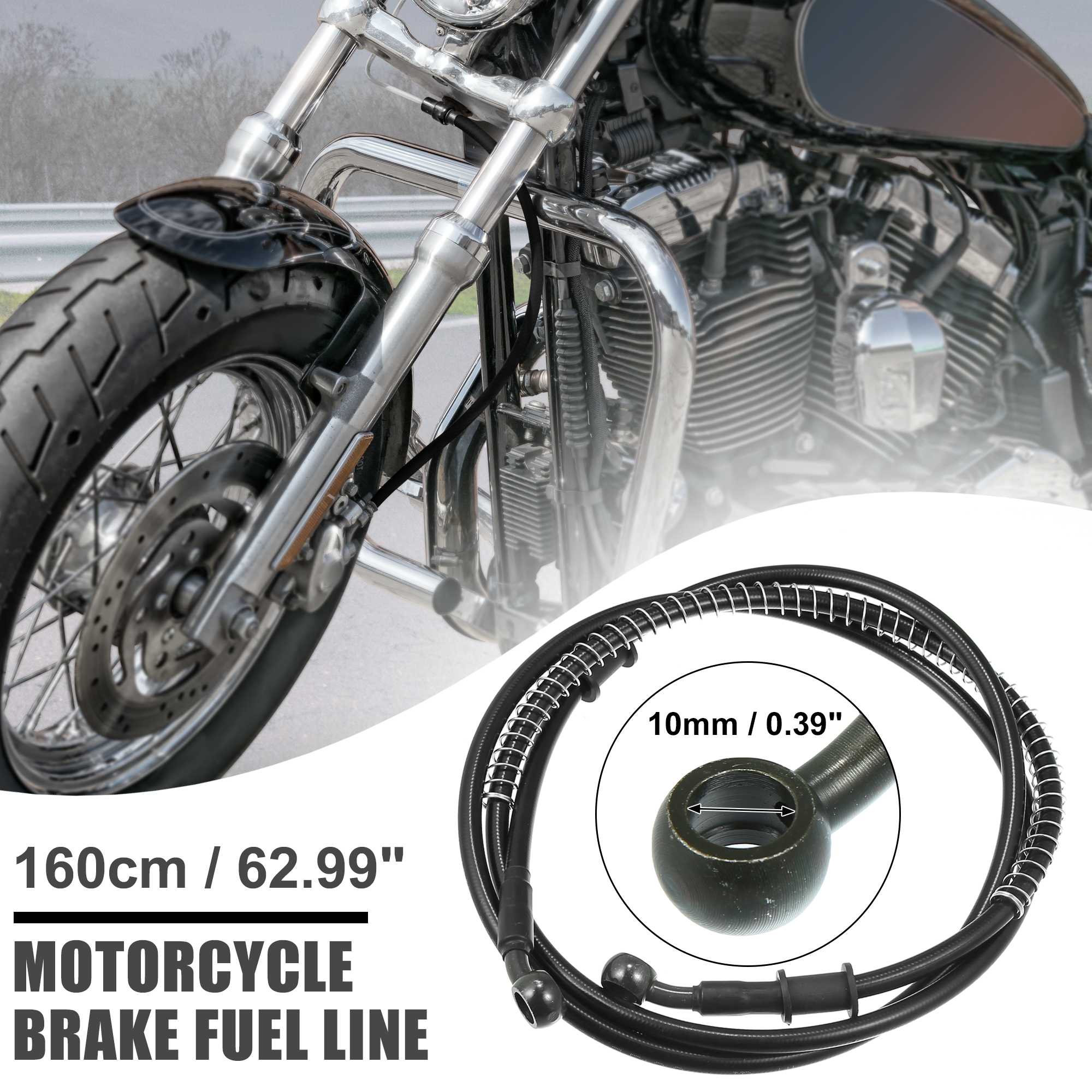 Unique Bargains 160cm 62.99" 10mm 28 Degree Motorcycle Braided Brake Clutch Oil Hoses Black