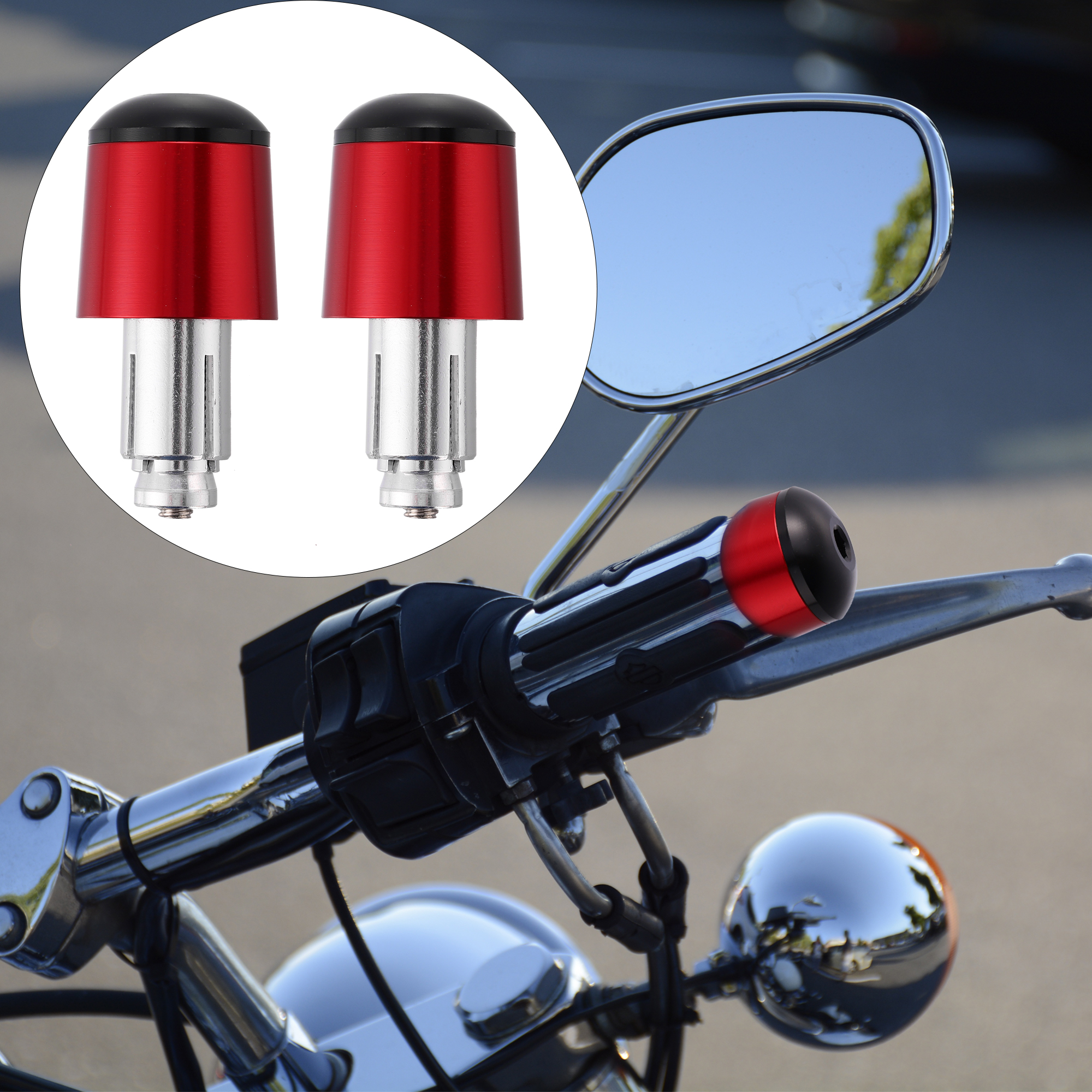 Unique Bargains 1 Pair 7/8" 18mm Hand Grips Handlebar End Caps Plug Bar End Motorcycle Red