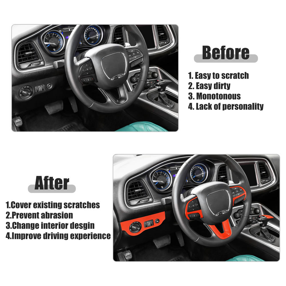 Unique Bargains 1 Set Steering Wheel Decoration for Dodge Charger Challenger 15-21 Orange