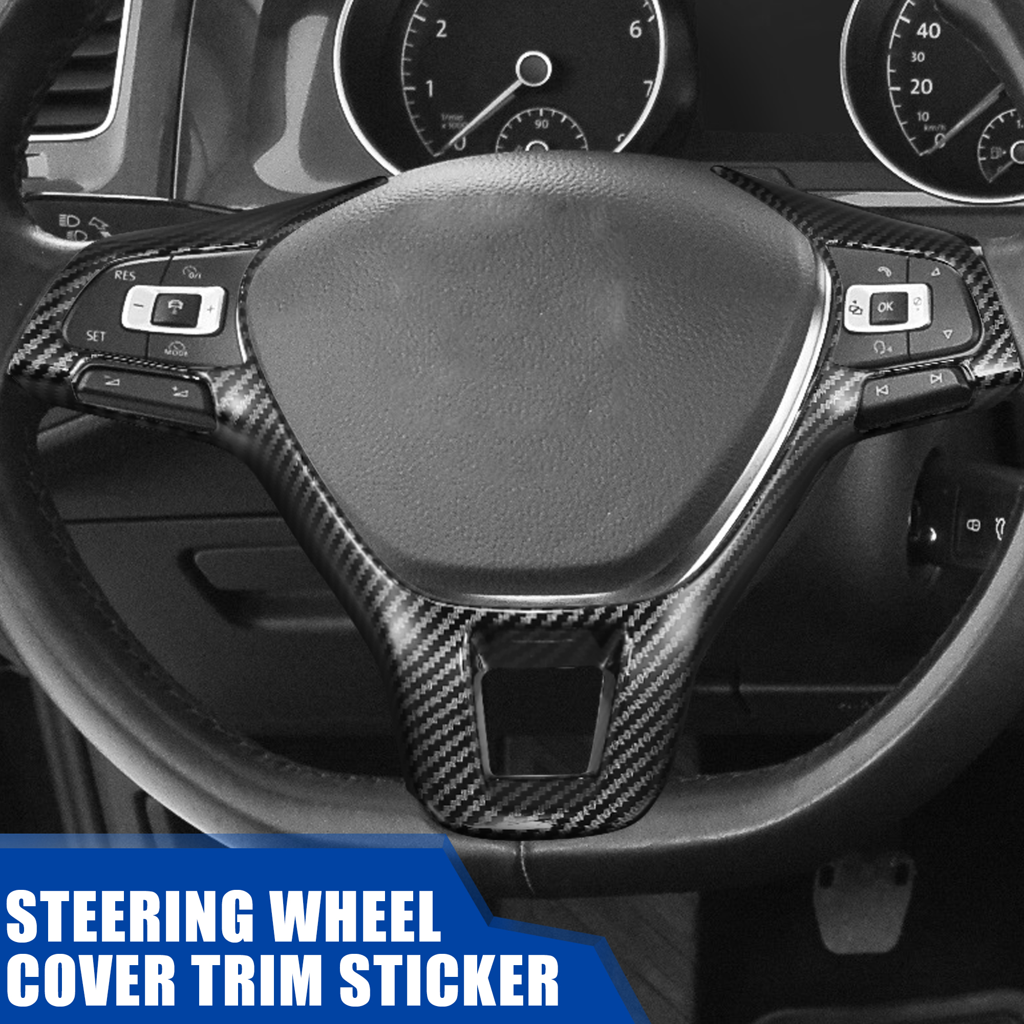Unique Bargains Steering Wheel Cover Trim for Volkswagen Jetta 2016-2019 Carbon Fiber Pattern