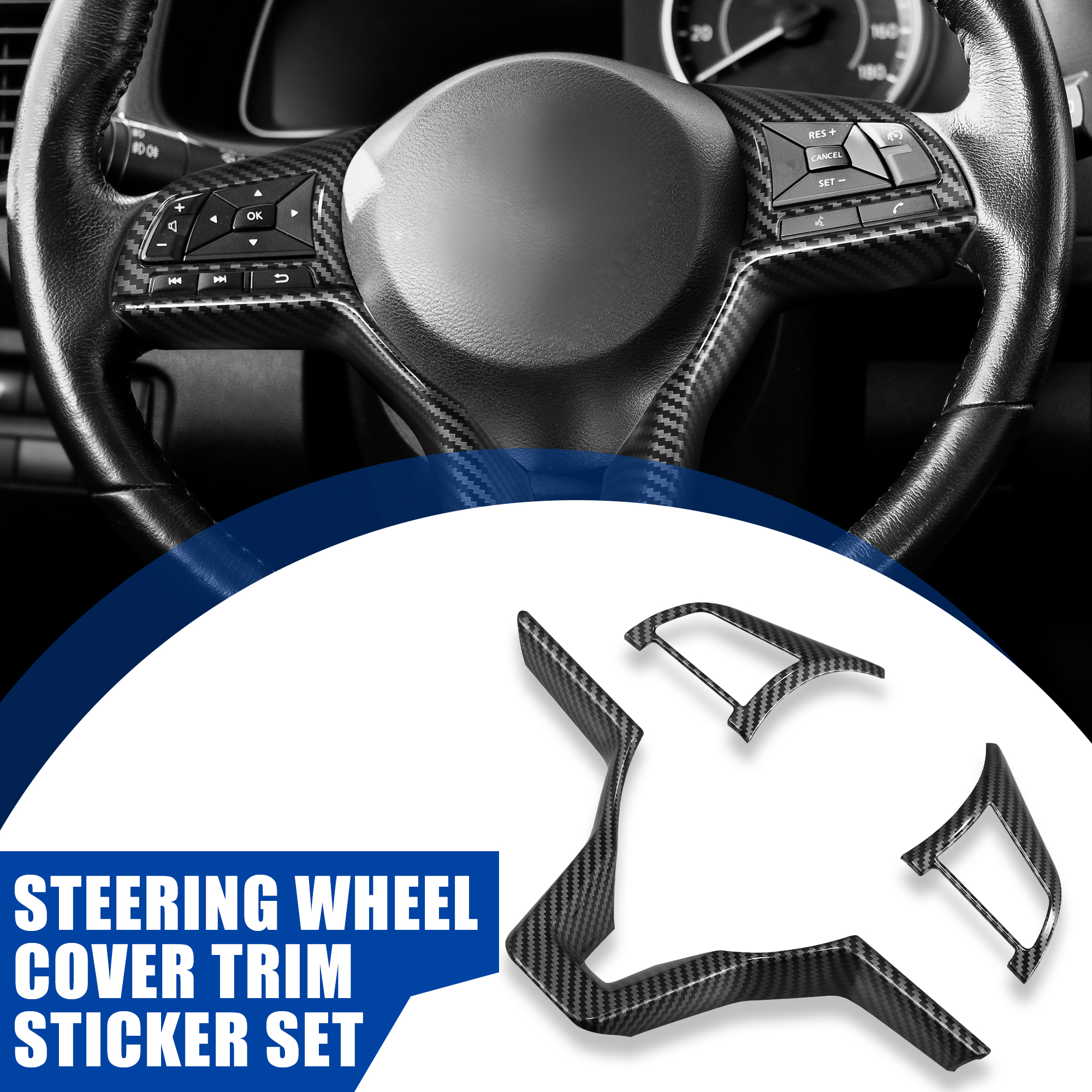 Unique Bargains 3pcs Steering Wheel Cover for Nissan Altima 2019-2020 Carbon Fiber Pattern
