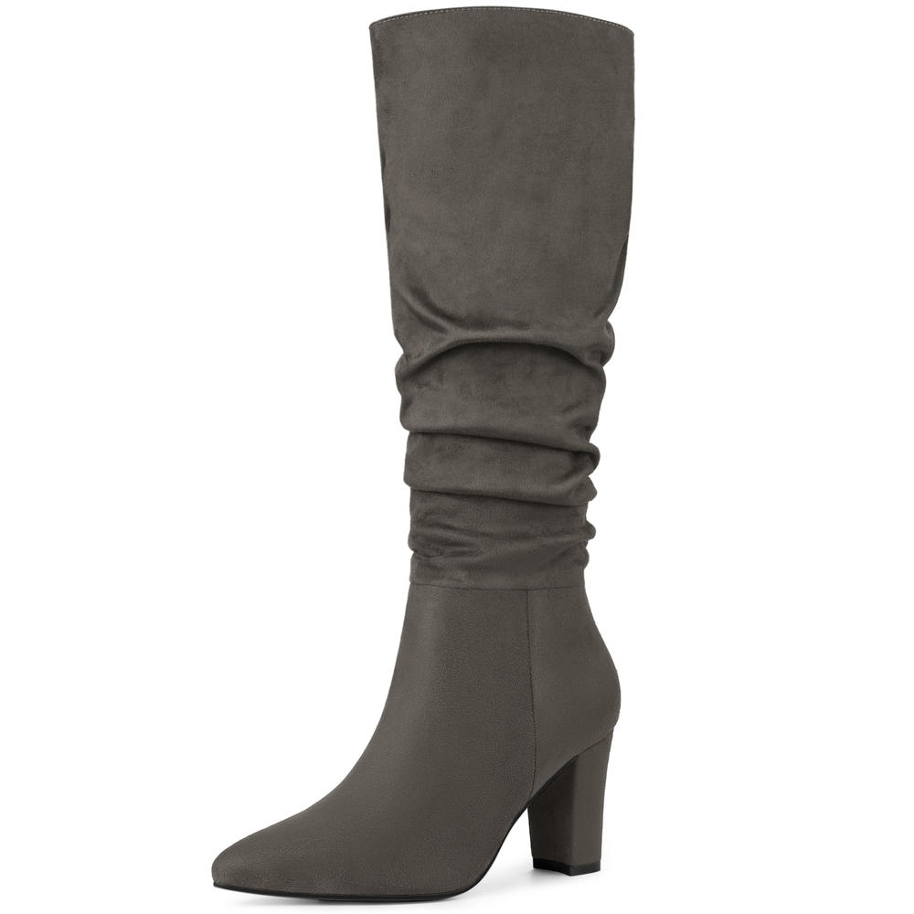Unique Bargains Allegra K Women's Slouchy Pointed Toe Chunky Heel Knee High Boots