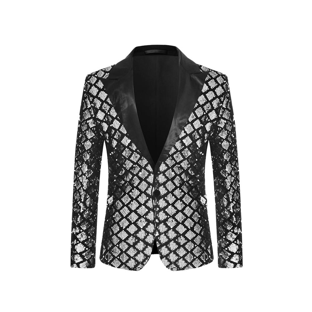 Unique Bargains Lars Amadeus Men's Sequin Blazer Tuxedo Shiny Glitter Sports Coat Suit Jacket