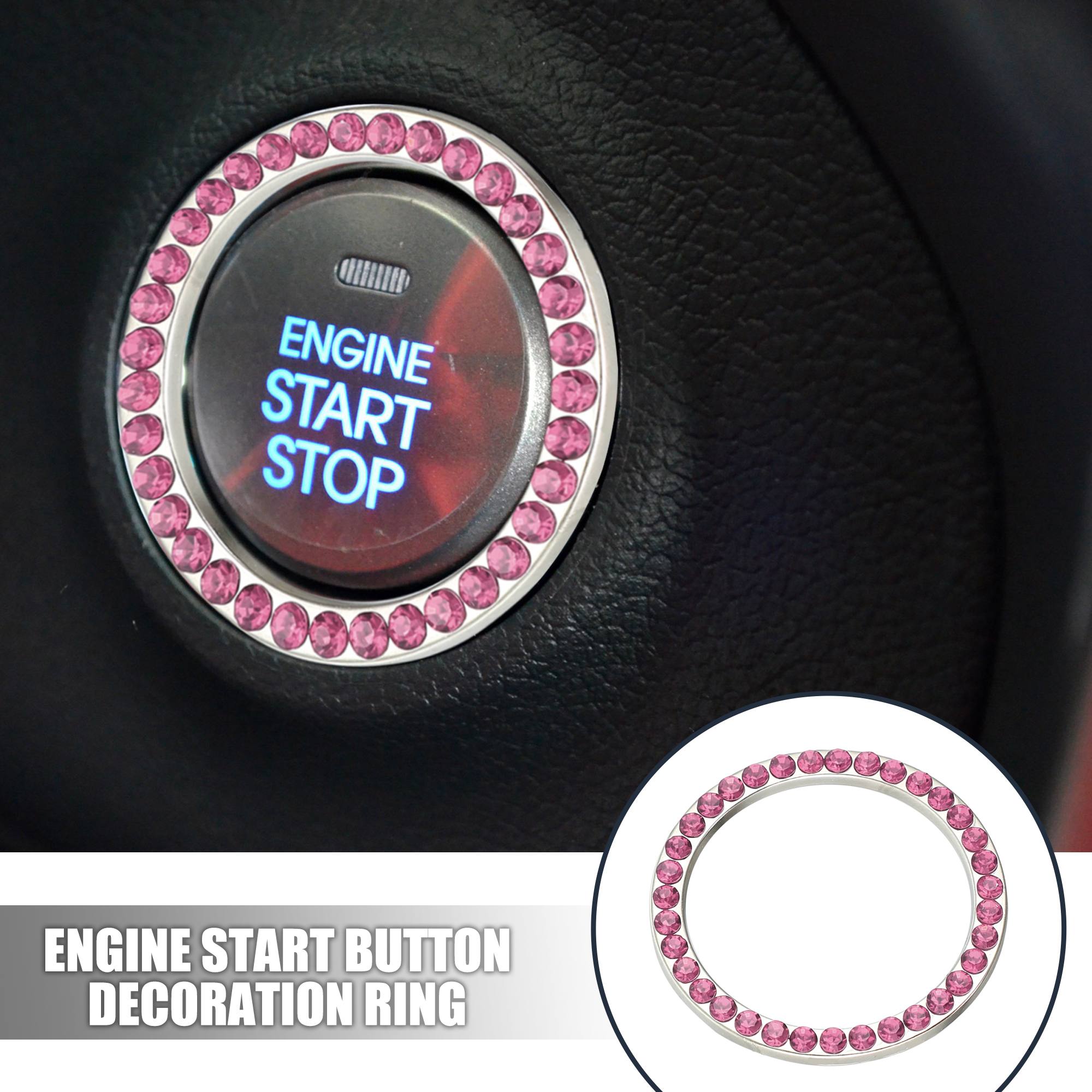 Unique Bargains 5 Pcs Car Engine Start Stop Decoration Ring Push Start Button Knob Trim Pink