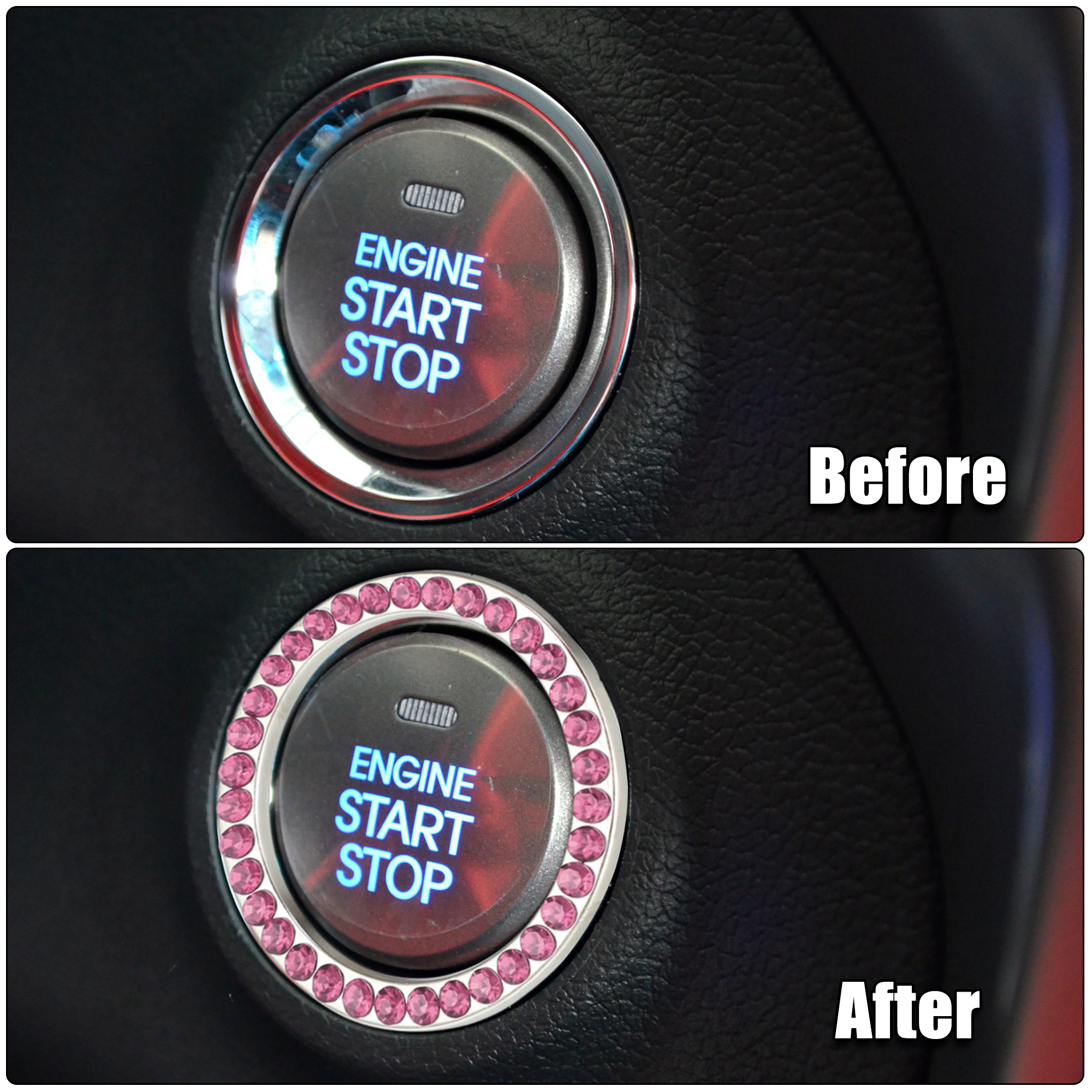 Unique Bargains 5 Pcs Car Engine Start Stop Decoration Ring Push Start Button Knob Trim Pink
