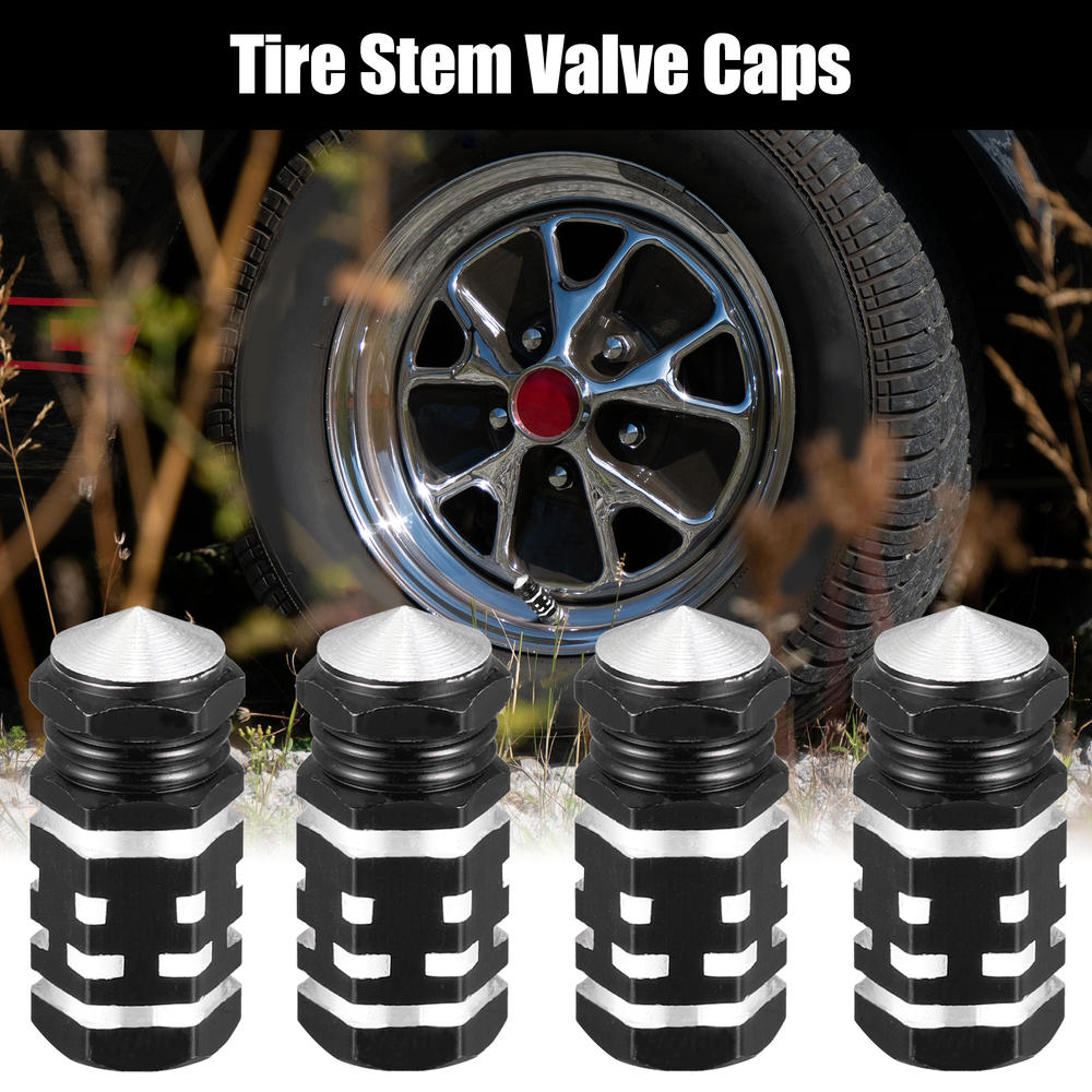 Unique Bargains 4pcs Black Tire Stem Valve Caps Car Valve Covers Dustproof Aluminium Alloy