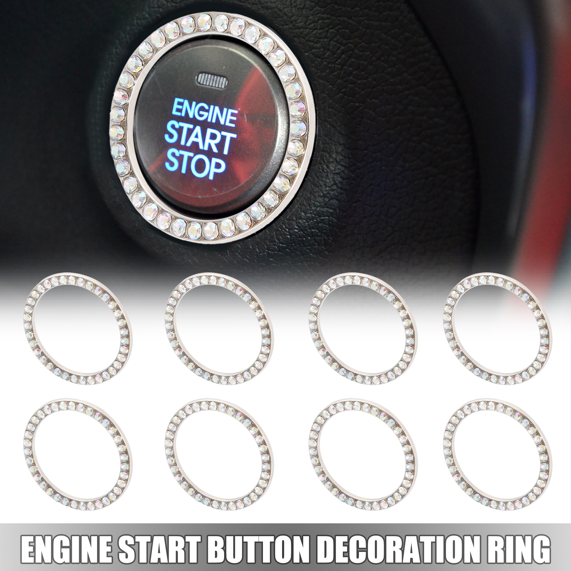 Unique Bargains 8 Pcs Car Engine Start Stop Decoration Ring Push Start Button Trim Multicolor