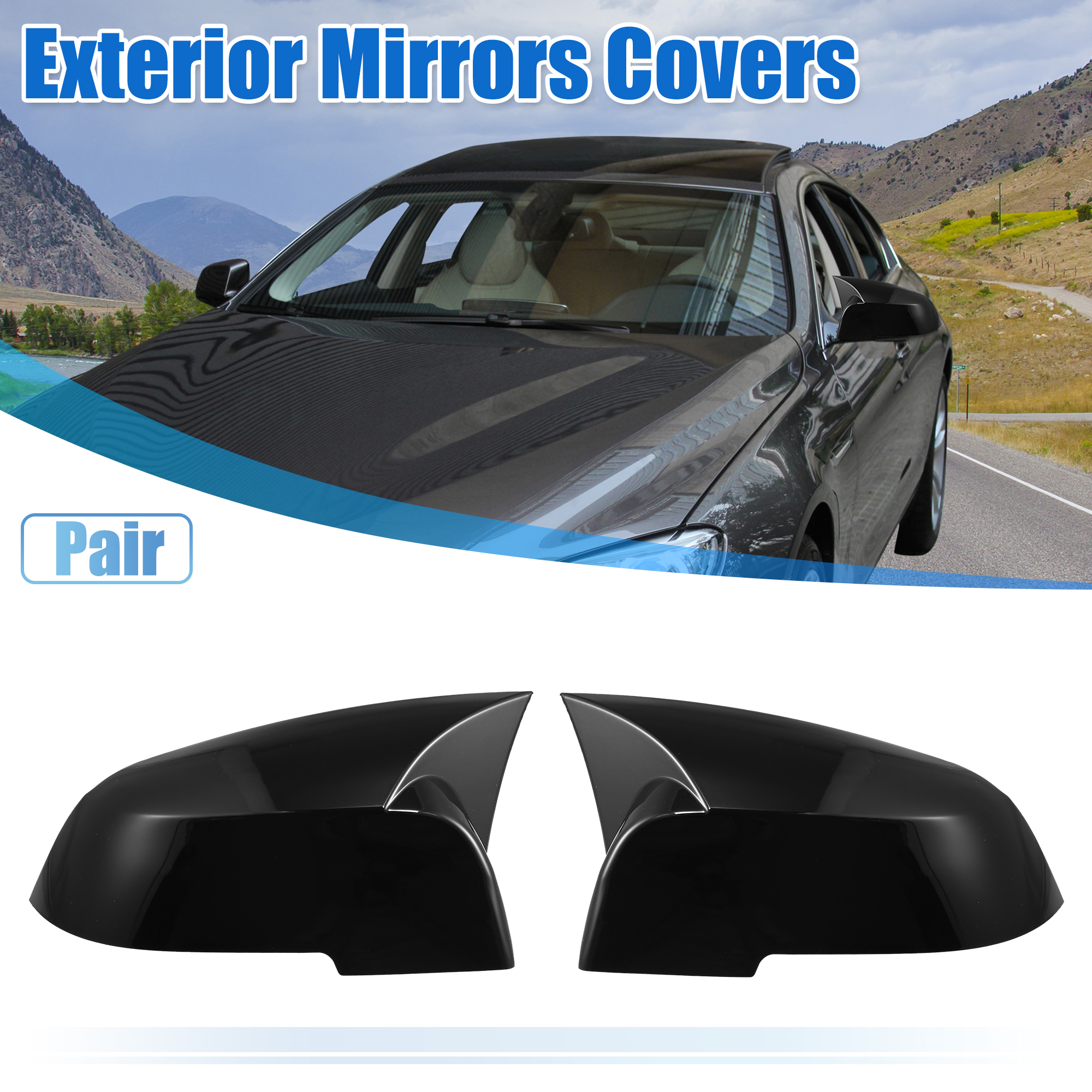 Unique Bargains 1 Pair Door Wing Rearview Side Mirror Cover Cap Black for BMW 328d 2014-2018