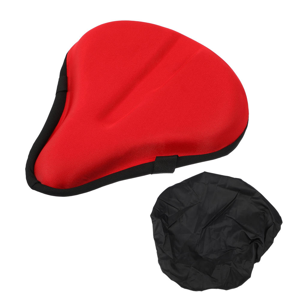Unique Bargains Bike Bicycle Saddle Seat Cover Straight Groove Silicone with Rain Cover Red