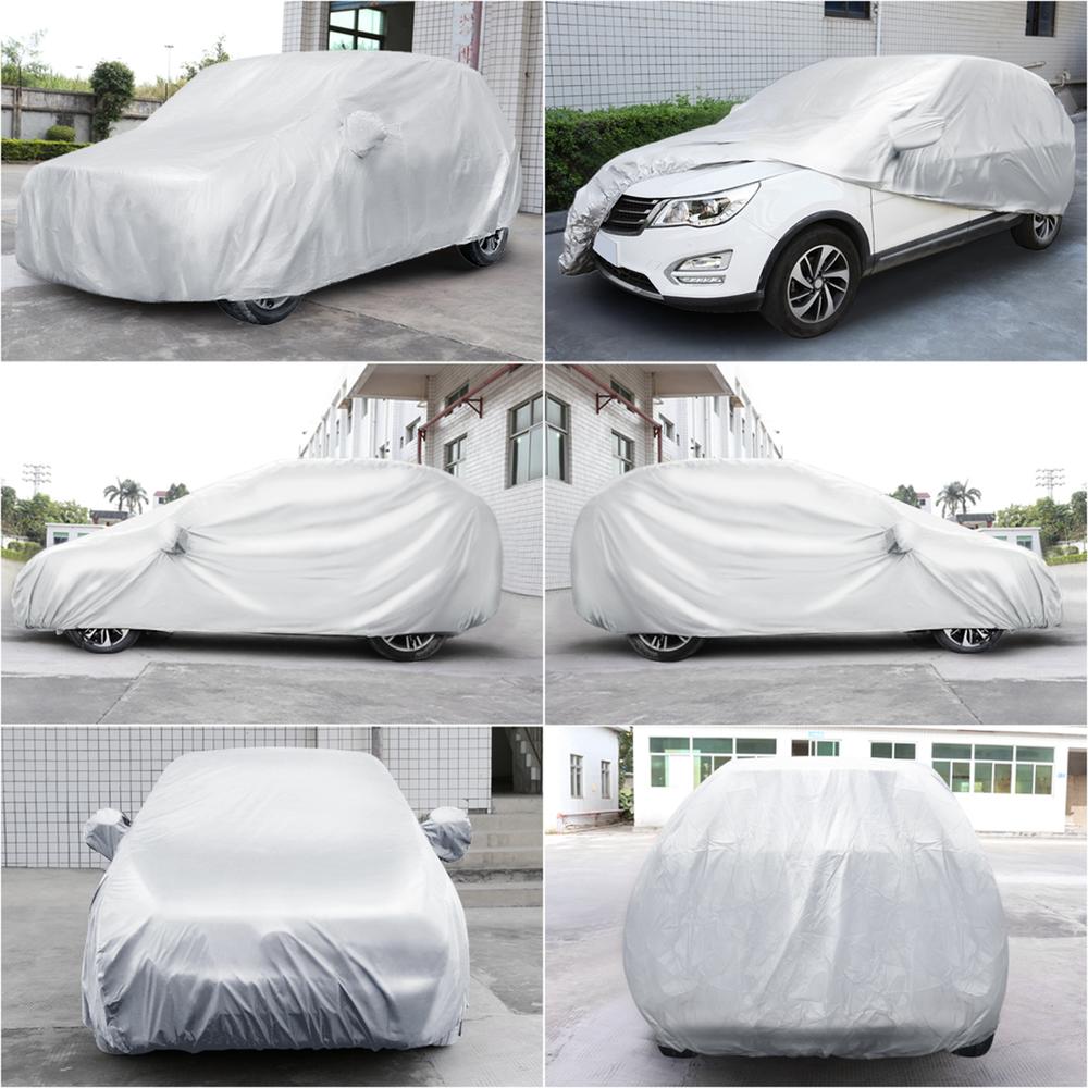 Unique Bargains Outdoors Waterproof Dust Rain Resistant Car Cover Weather Protective YXL Silver Tone