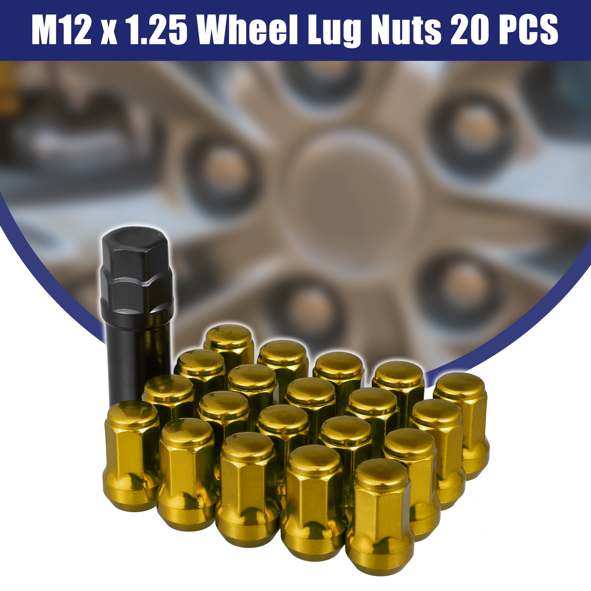 20Pcs Purple Spiked Wheel Lug Nuts M12x1.5 - Anti Theft Locking Nuts With 2 Sockets (Cone 60°)
