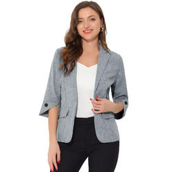 Unique Bargains Allegra K Women's Suit Jacket Notched Lapel Collar 3/4 Sleeve Work Formal Blazer