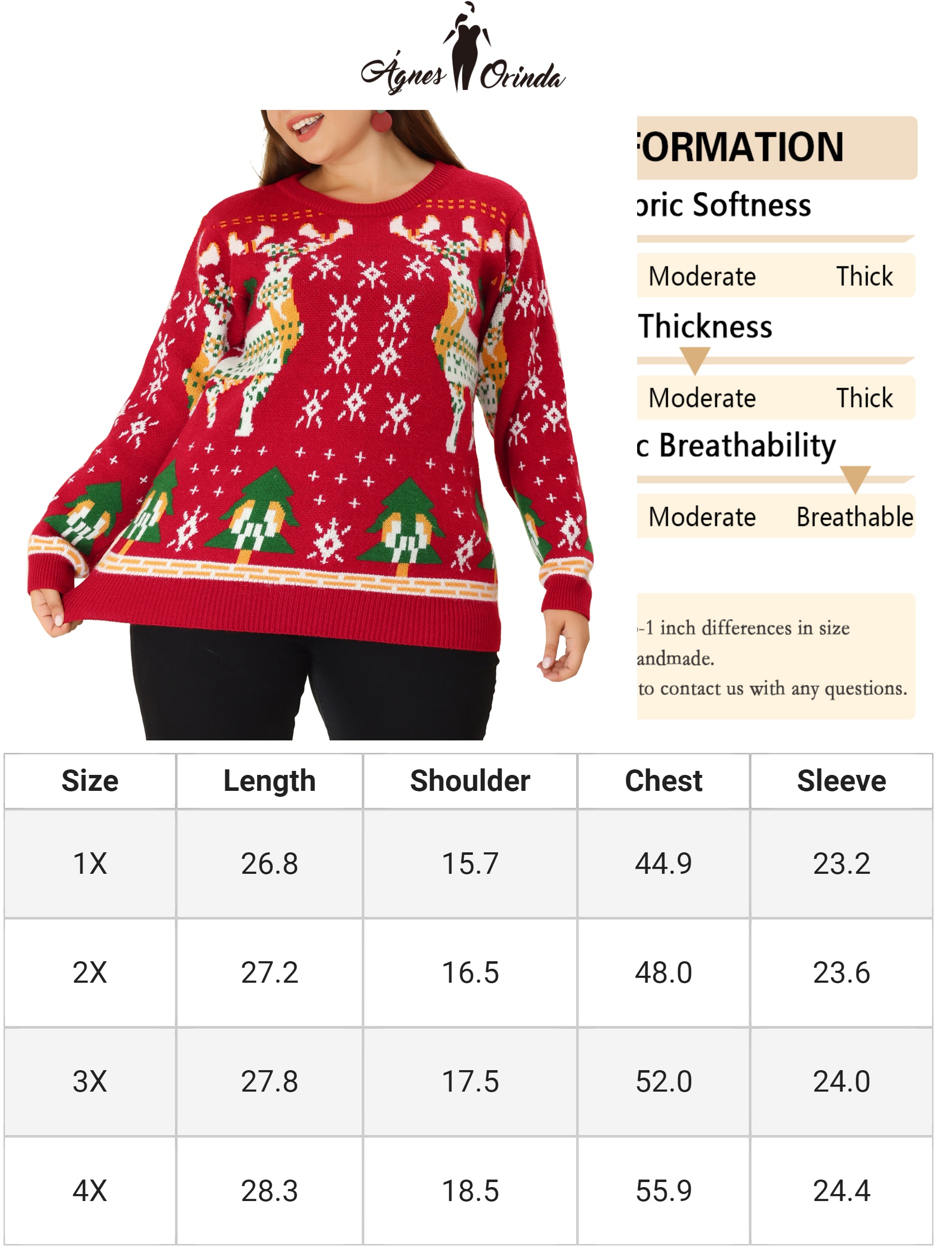 Unique Bargains Agnes Orinda Women's Plus Size Sweater Casual Knit Pullover Long Sleeve Sweaters