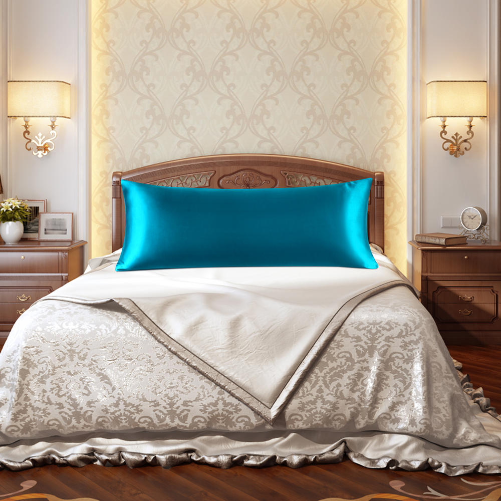 Unique Bargains 1 PC Satin Pillowcases Soft Body Pillow Cover with Envelope Peacock Blue 20"x48"