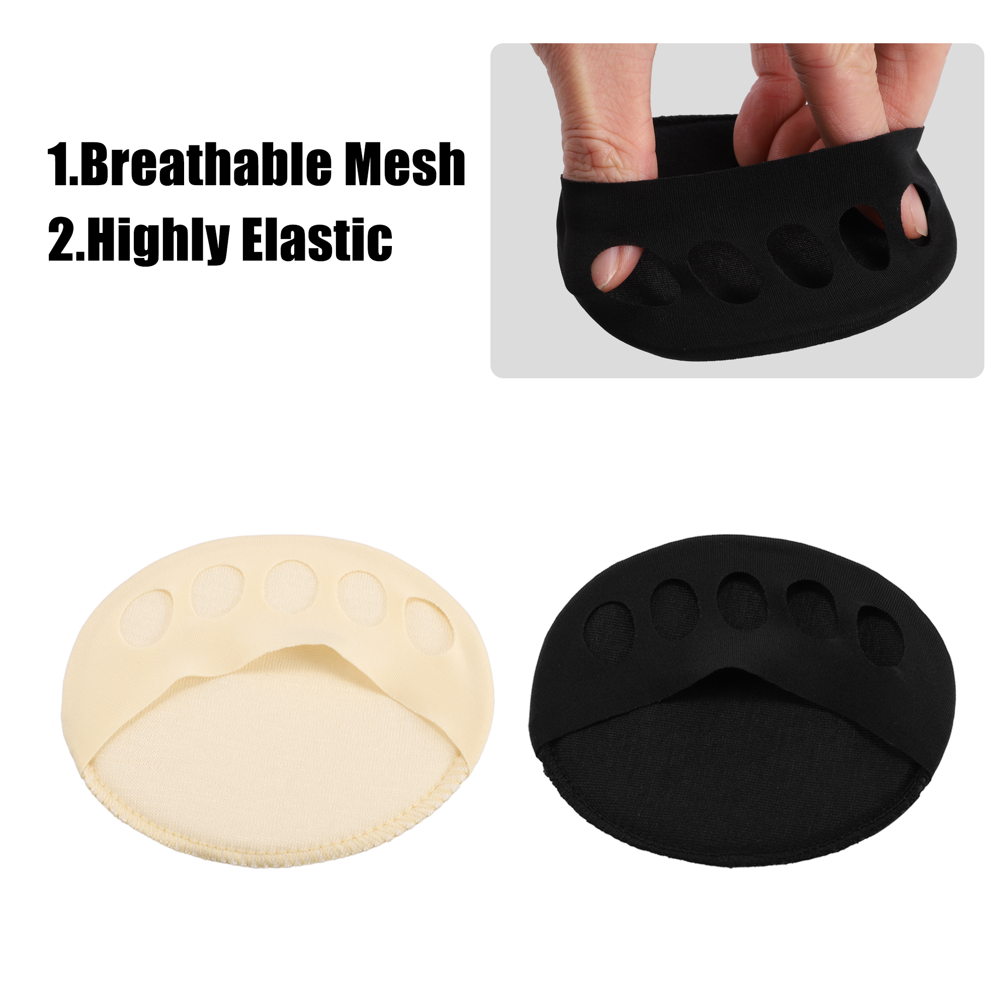 Unique Bargains 4 Pairs Forefoot Pads Five Toes Forefoot Pads 2 Colours Black Beige