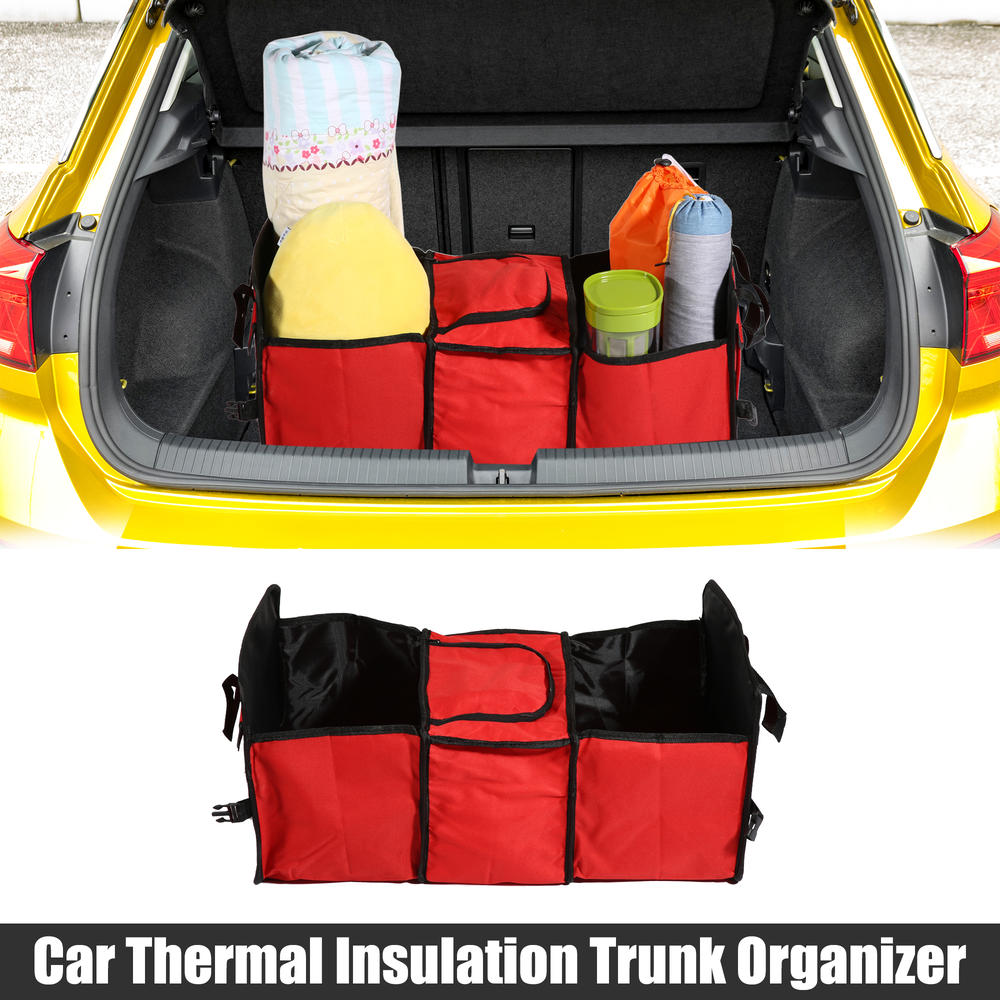Unique Bargains 1pcs Car Trunk Foldable Organizer Thermal Insulation Cold Preservation Bag Red