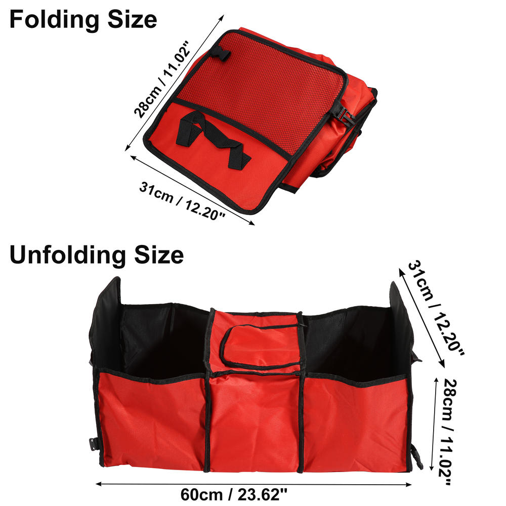 Unique Bargains 1pcs Car Trunk Foldable Organizer Mesh Storage Pockets Thermal Insulation Red