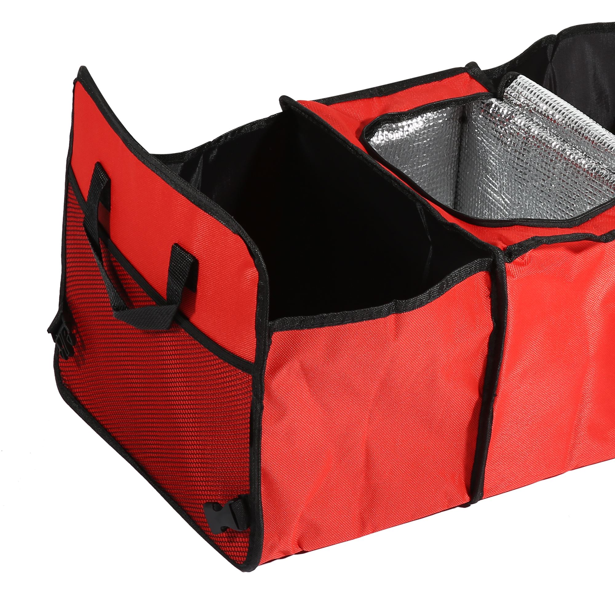 Unique Bargains 1pcs Car Trunk Foldable Organizer Mesh Storage Pockets Thermal Insulation Red