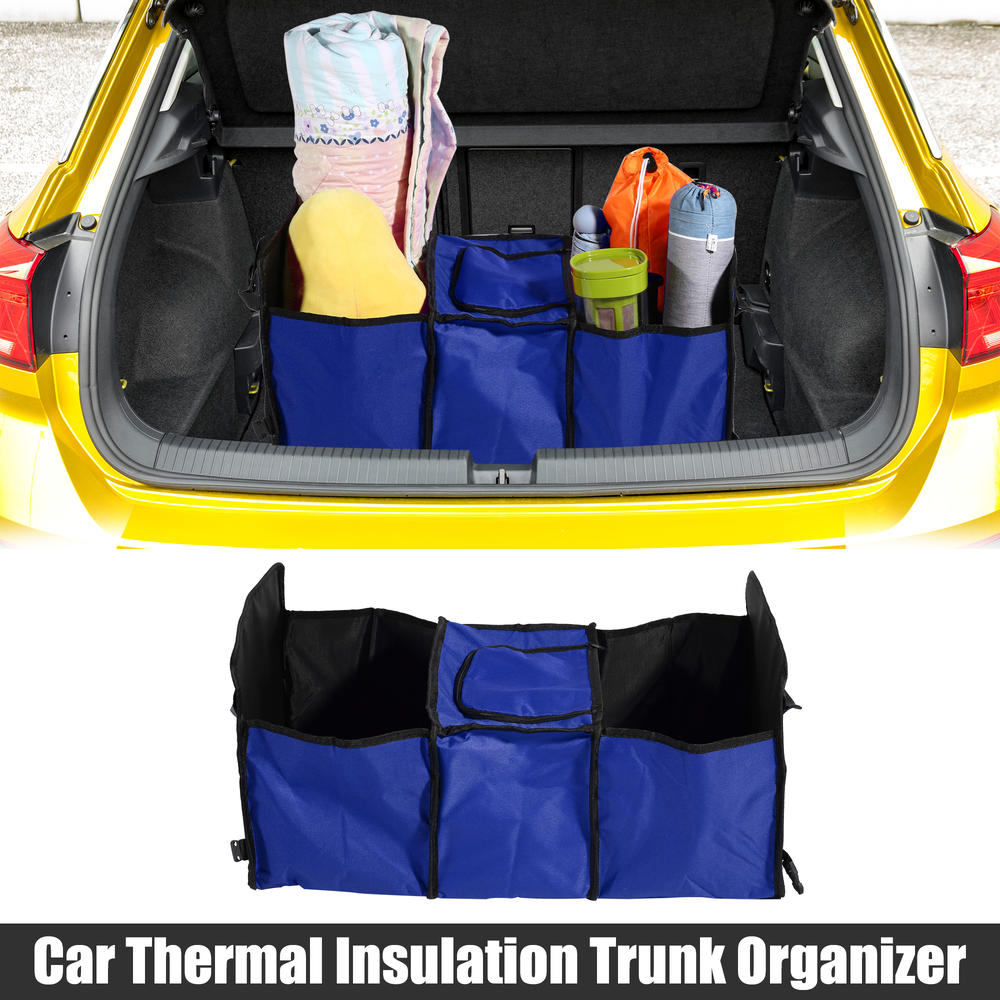 Unique Bargains 1pcs Car Trunk Foldable Organizer Mesh Storage Pockets Thermal Insulation Blue