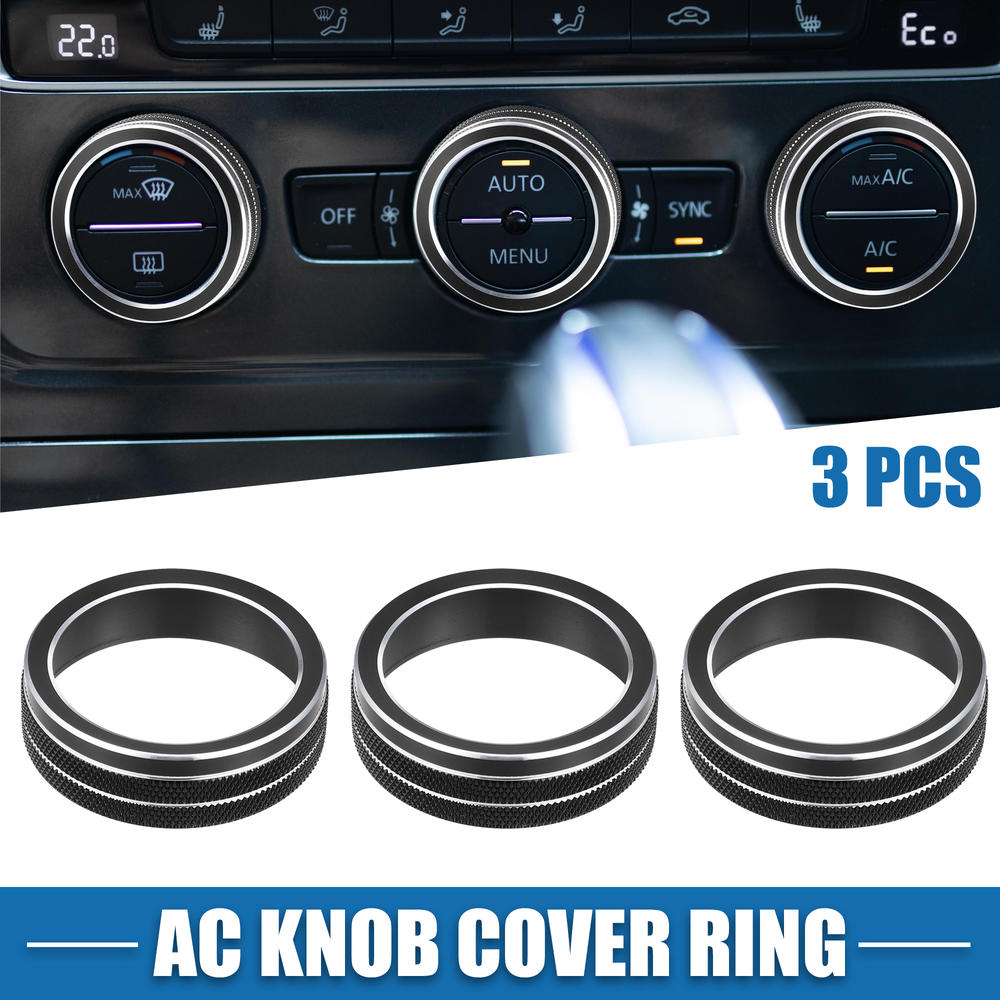 Unique Bargains Car AC Knob Ring Covers for VW Tiguan Taos Jetta Passat Beetle Black (Pack of 3)