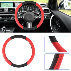Unique Bargains Steering Wheel Cover for Car Universal Accessories Faux Leather Black Red