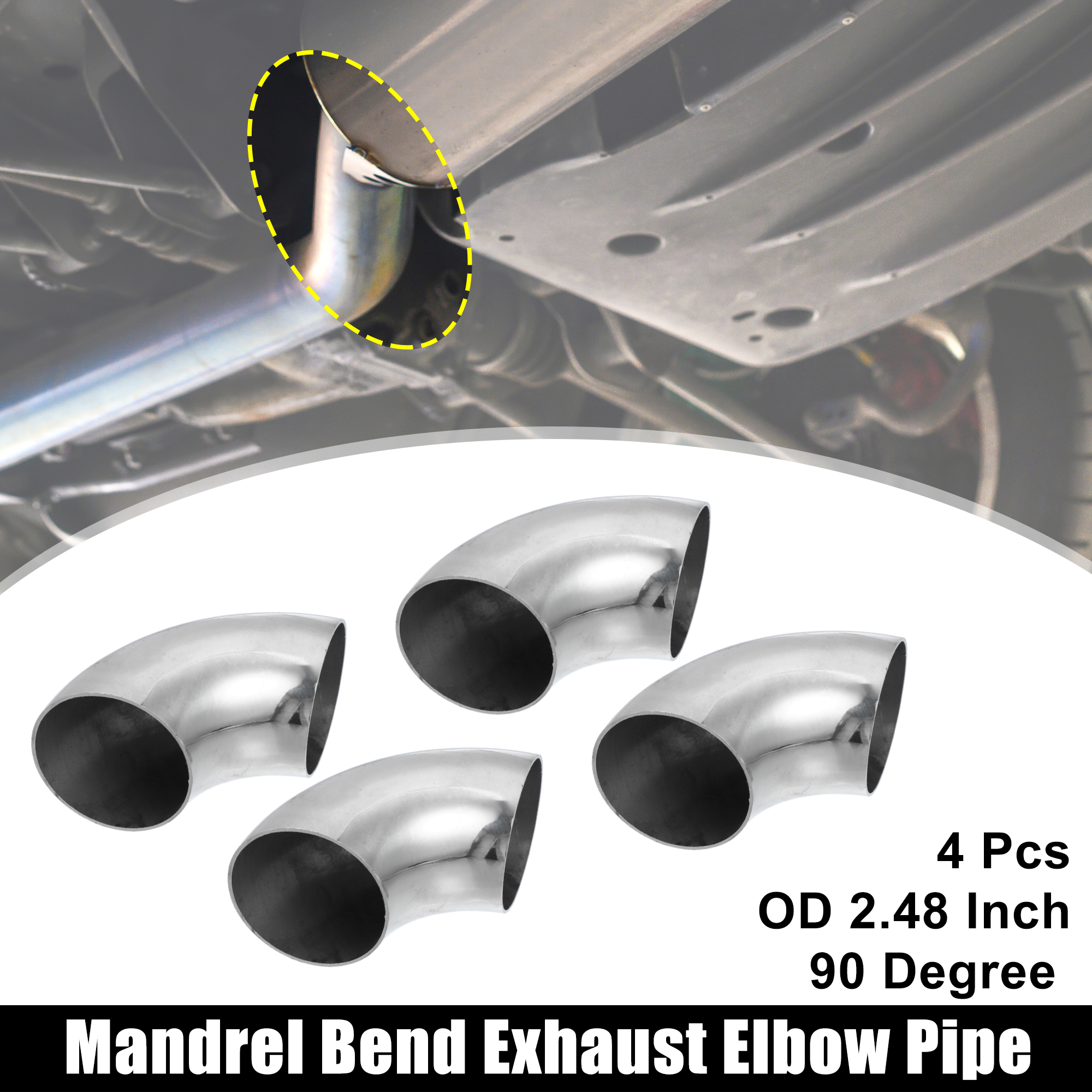 Unique Bargains 4pcs OD 2.5'' 90 Degree Mandrel Bend Elbow Stainless Steel Bend Exhaust Tube