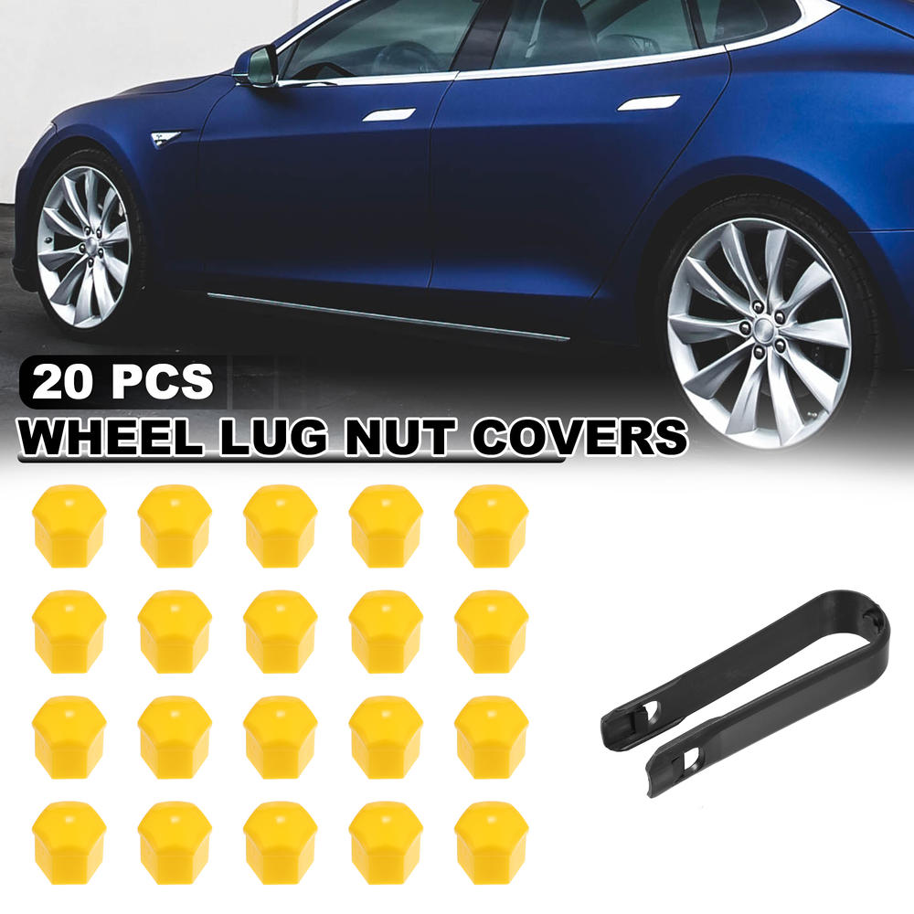Unique Bargains 20pcs Wheel Lug Nut Cap Covers 19mm Wheel Hub Screw Covers with Clip Yellow