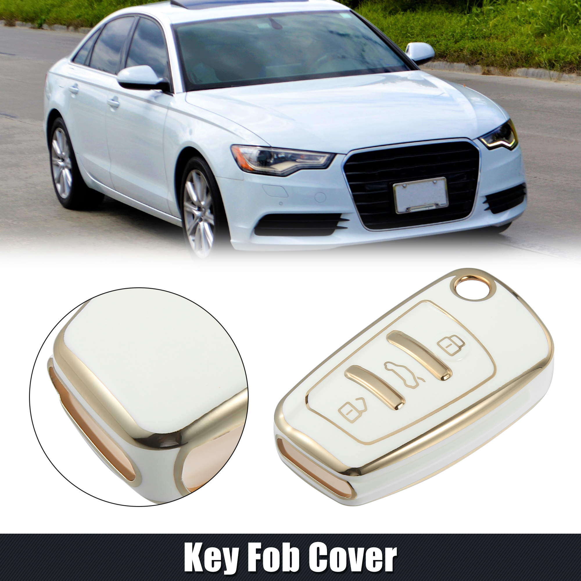 Unique Bargains Car Key Fob Cover 3 Button Remote Key Fob Case TPU White for Audi Q3 2015-2020