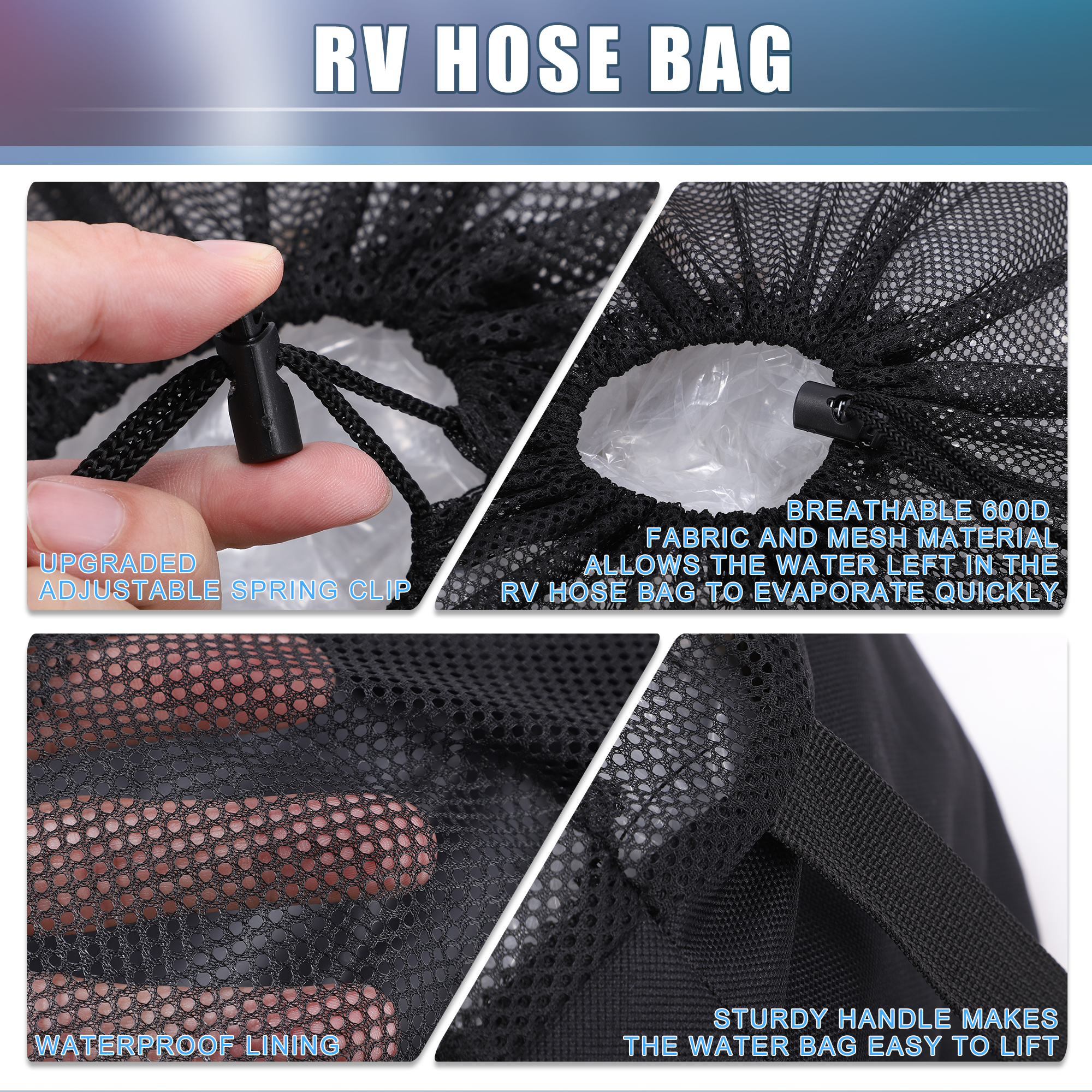 Unique Bargains RV Sewer Hose Storage Bags Waterproof RV Hose Storage Bags Black (Set of 3)