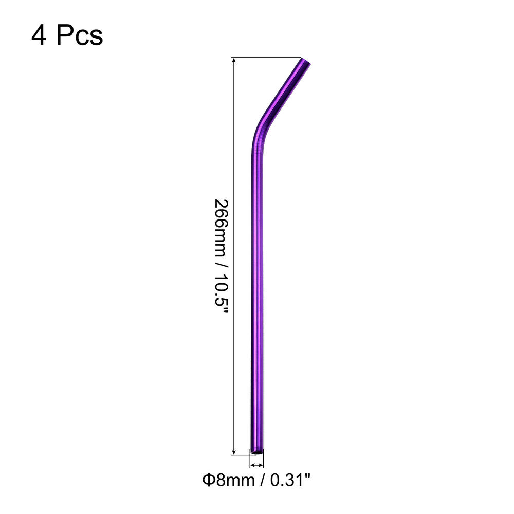 Unique Bargains Reusable Metal Straws 4Pcs, Bent Drinking Straw 10.5" x 0.3" Long - Purple